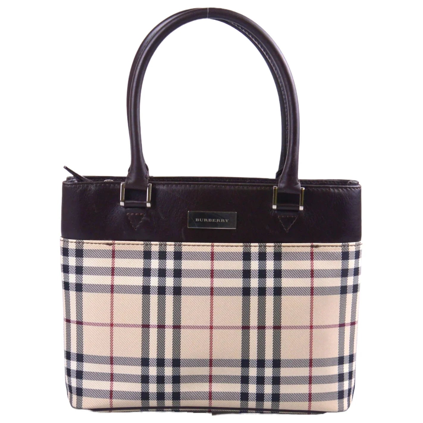 Burberry Plaid Canvas x Leather Mini Handbag