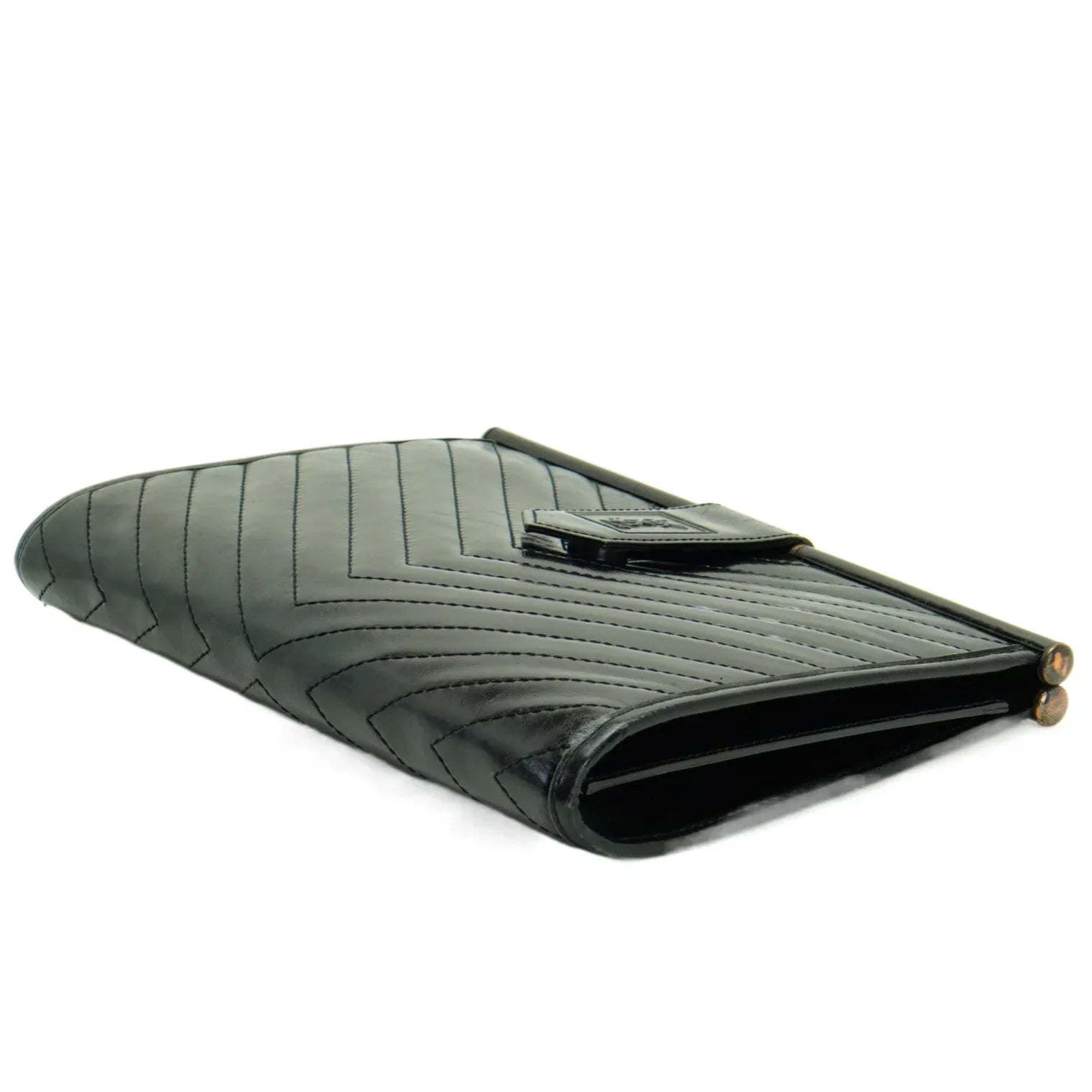 YSL Yves Saint Laurent Quilted Leather Clutch Bag Black
