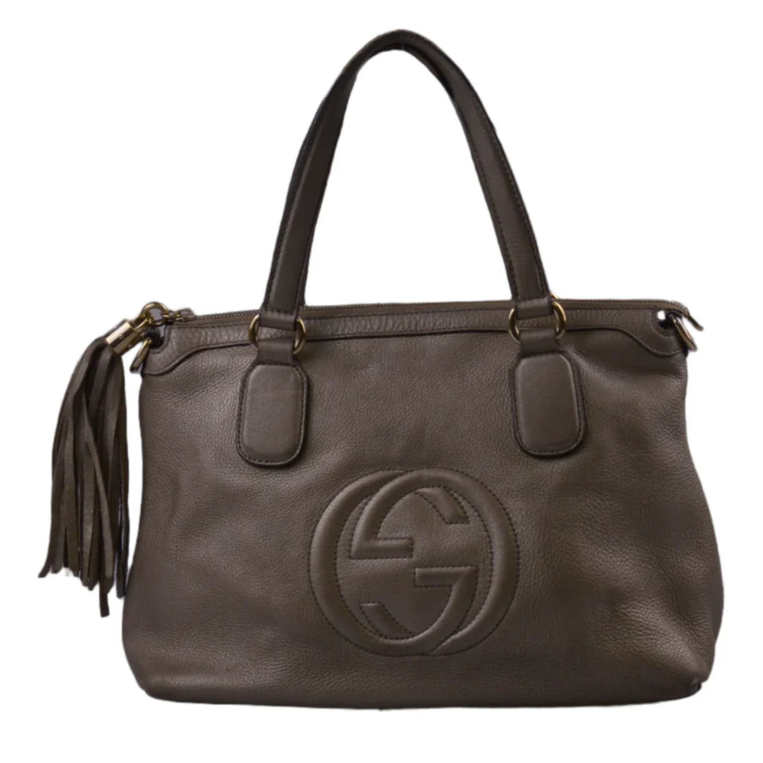 Gucci Interlocking GG Soho Working Tote Bag, Metallic Champagne