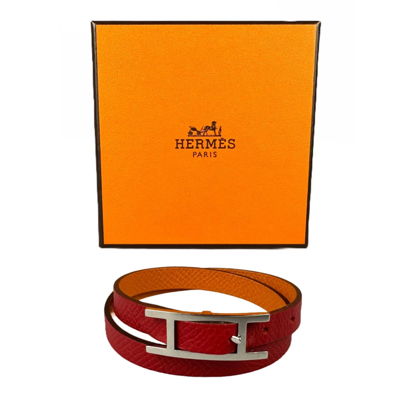 Hermes Behapi Double Tour Bracelet, Red/ Classic Orange, XS
