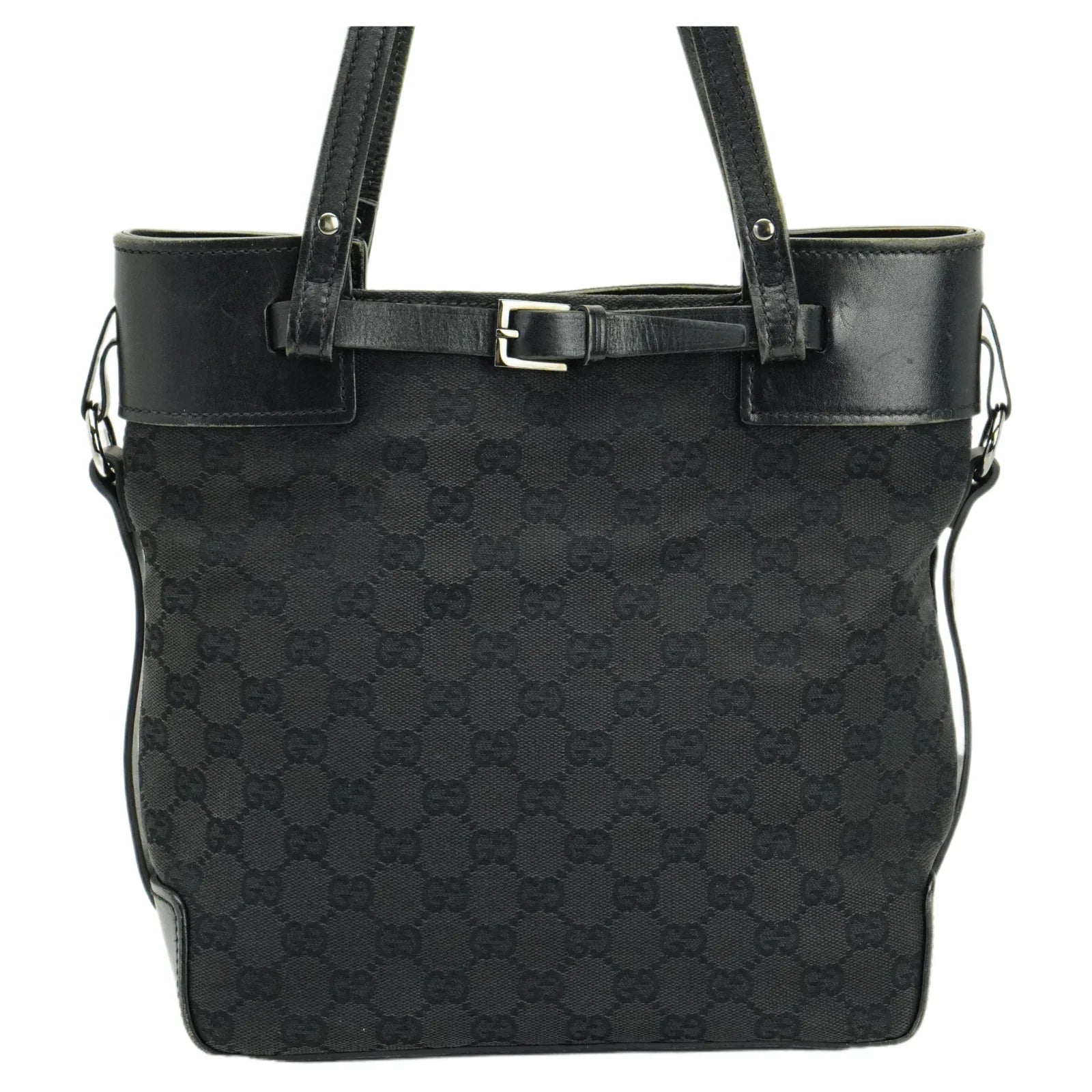 Gucci GG Belt Tote Bag Leather X Canvas Black