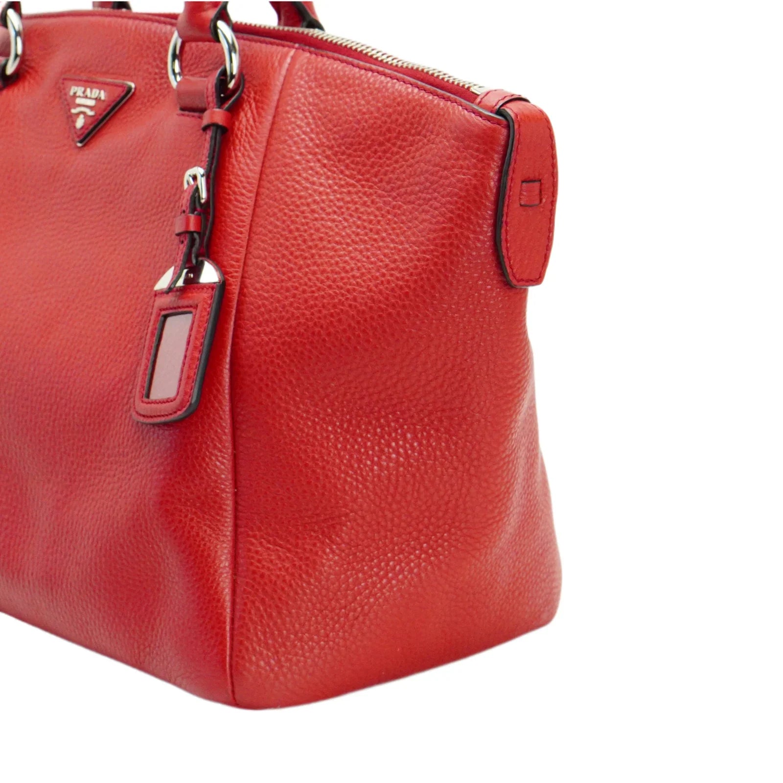 Prada Vitello Daino Pebbled Leather Tote Bag Red