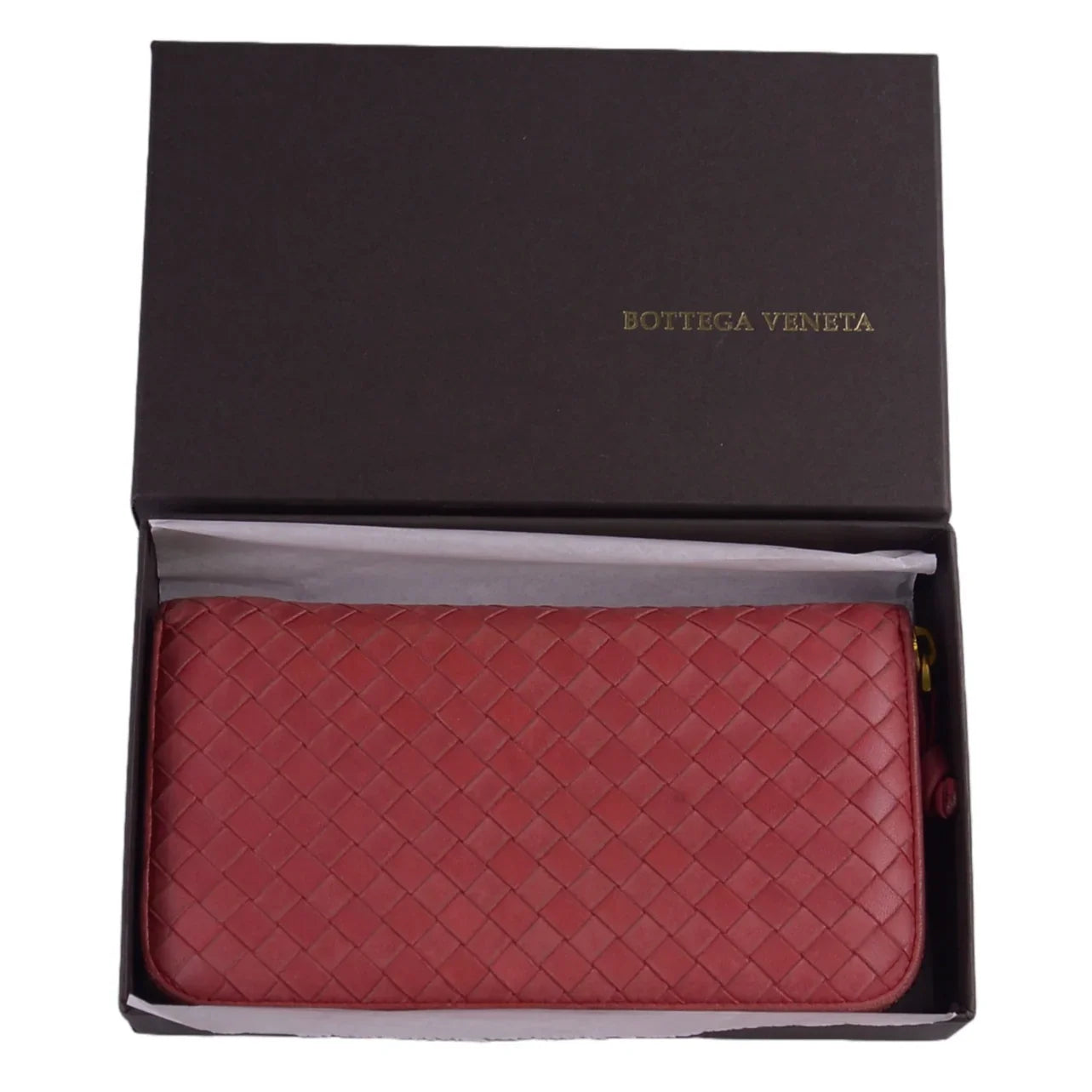 Bottega Veneta Intrecciato Zip Around Long Wallet Red