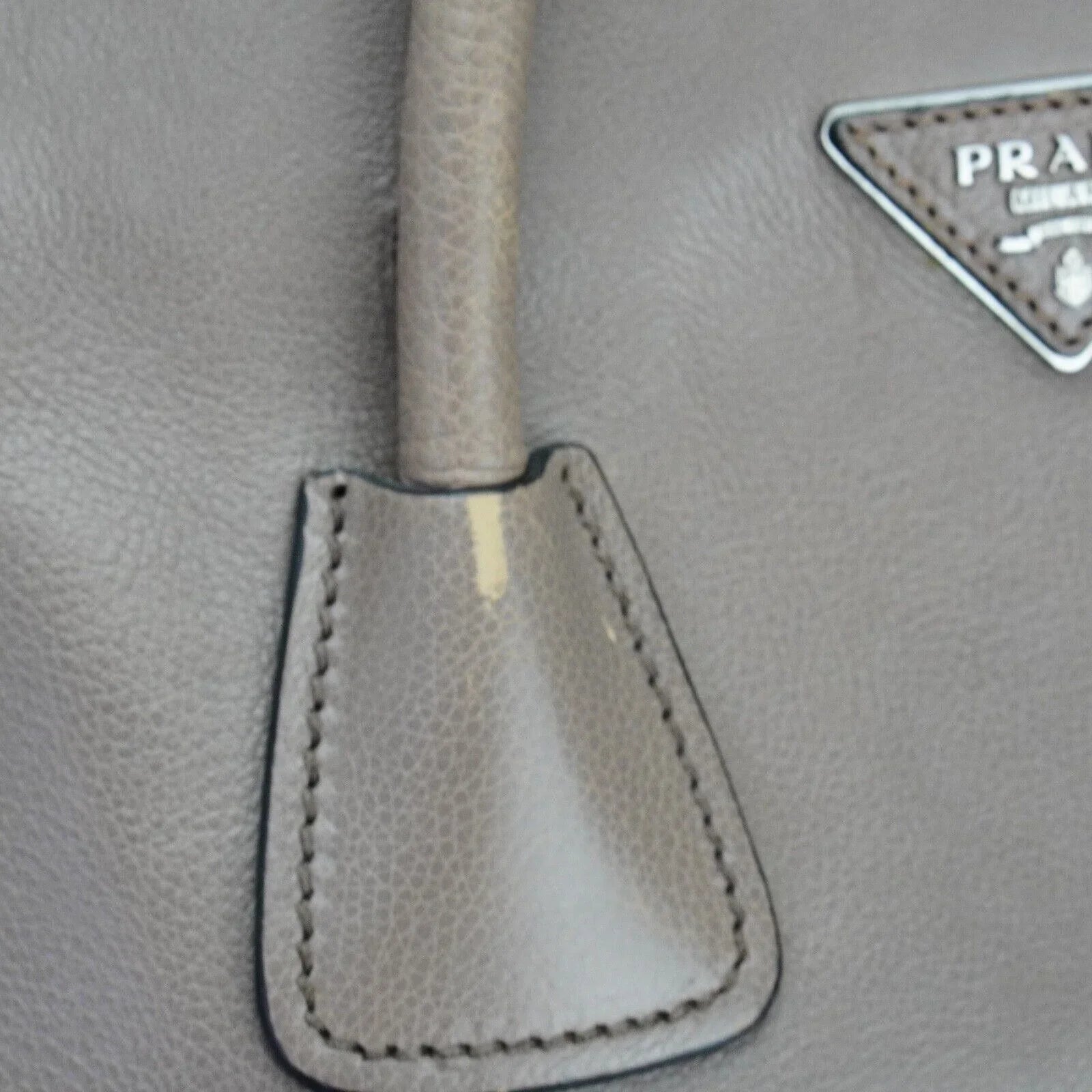 Prada Twin Pocket Tote Glace Calf Leather Bag Taupe