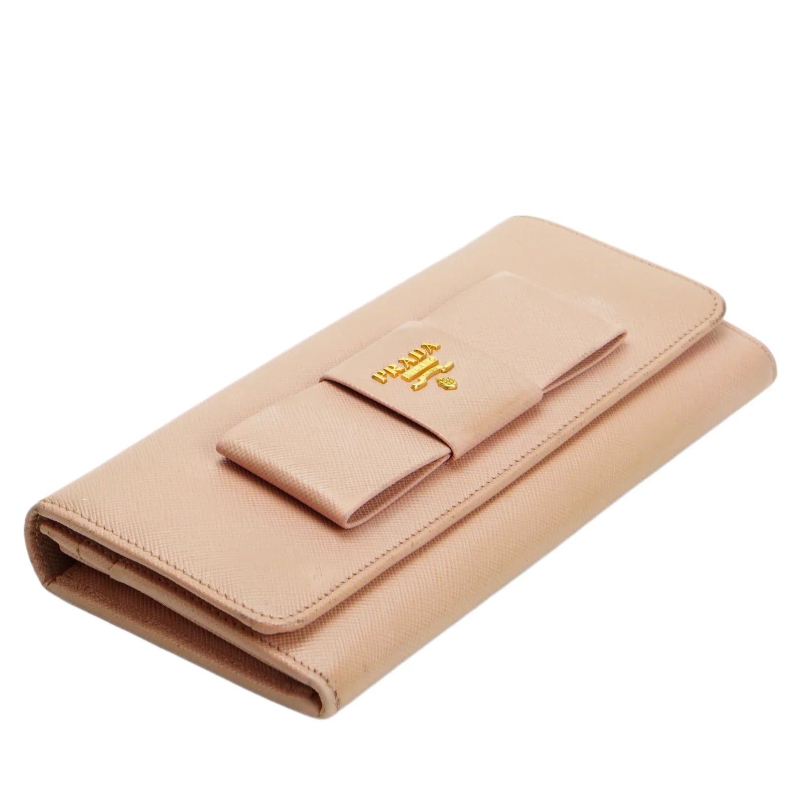 Prada Saffiano Peonia Fiocco Bow Continental Wallet Powder Pink - Lost Designer