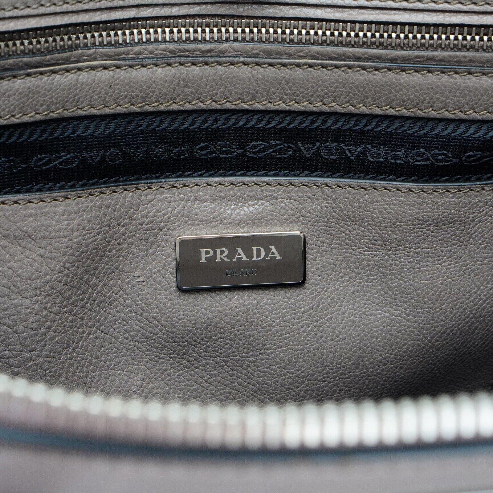 Prada Twin Pocket Tote Glace Calf Leather Bag Taupe