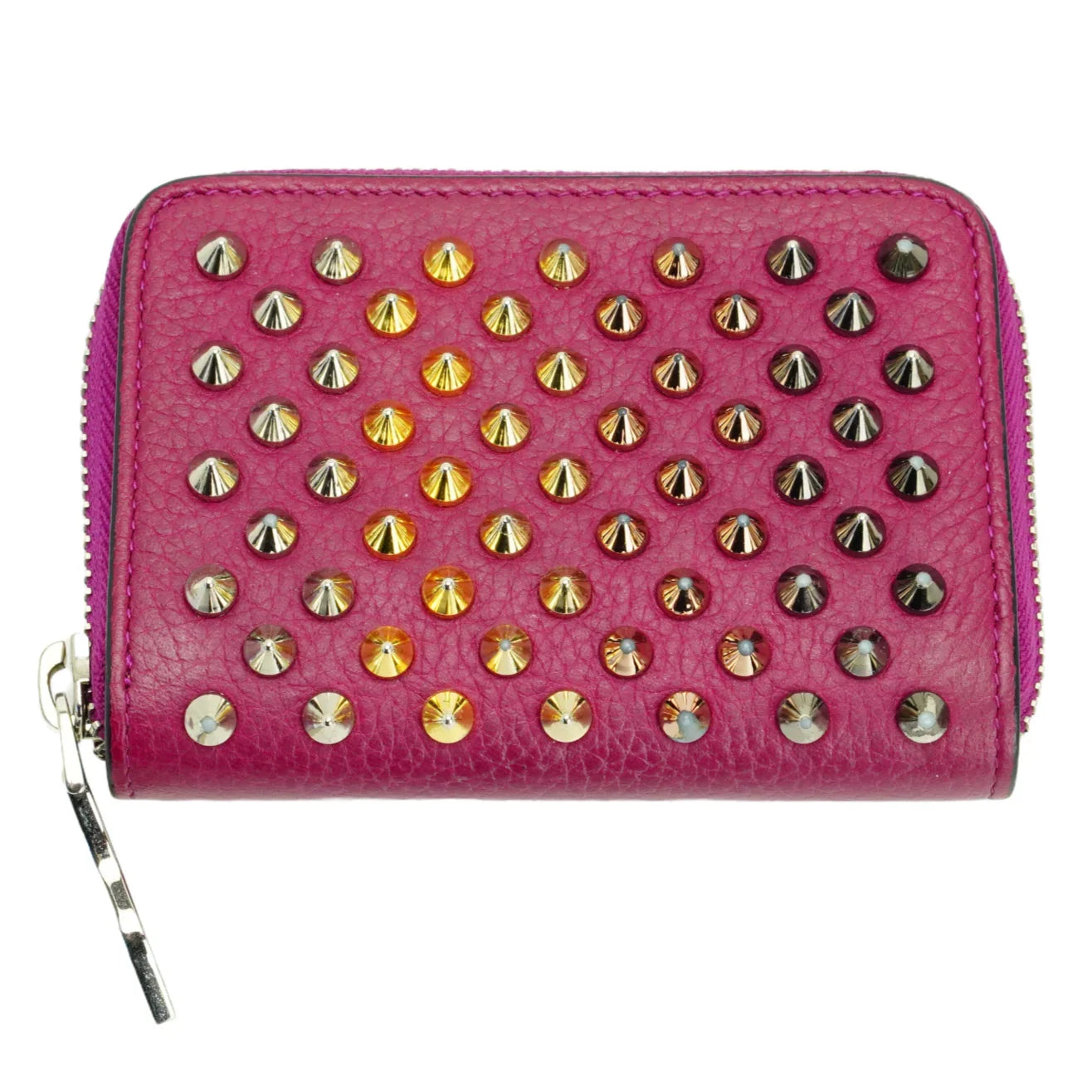 Christian Louboutin Studded Small Zipper Wallet Fuchsia