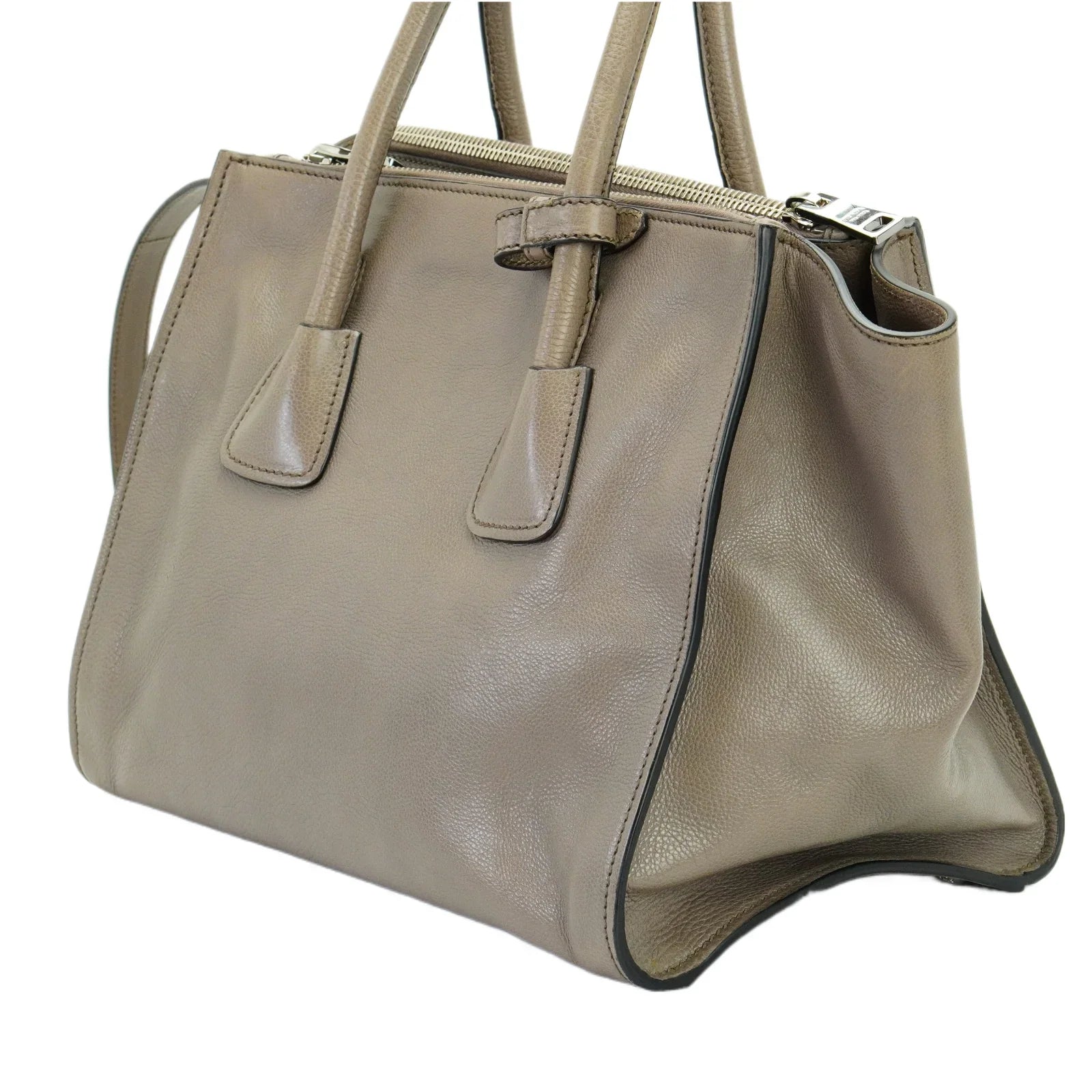 Prada Twin Pocket Tote Glace Calf Leather Bag Taupe