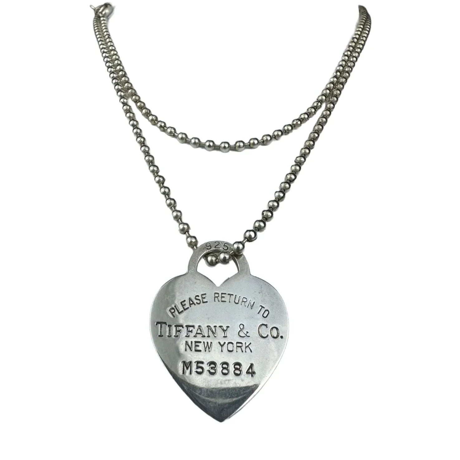 Tiffany & Co Return to Tiffany Heart Tag Long Beaded Necklace Sterling Silver