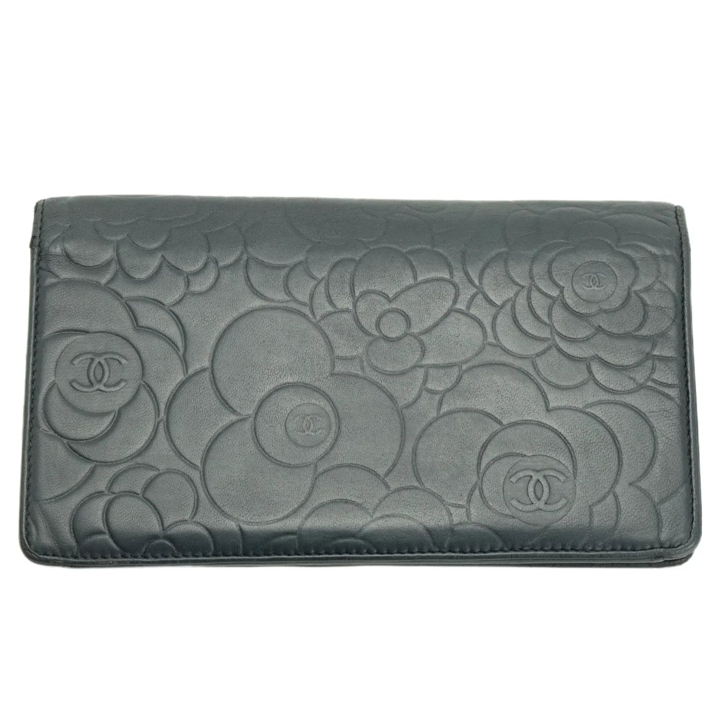 Chanel Camellia Mark Long Wallet Grey