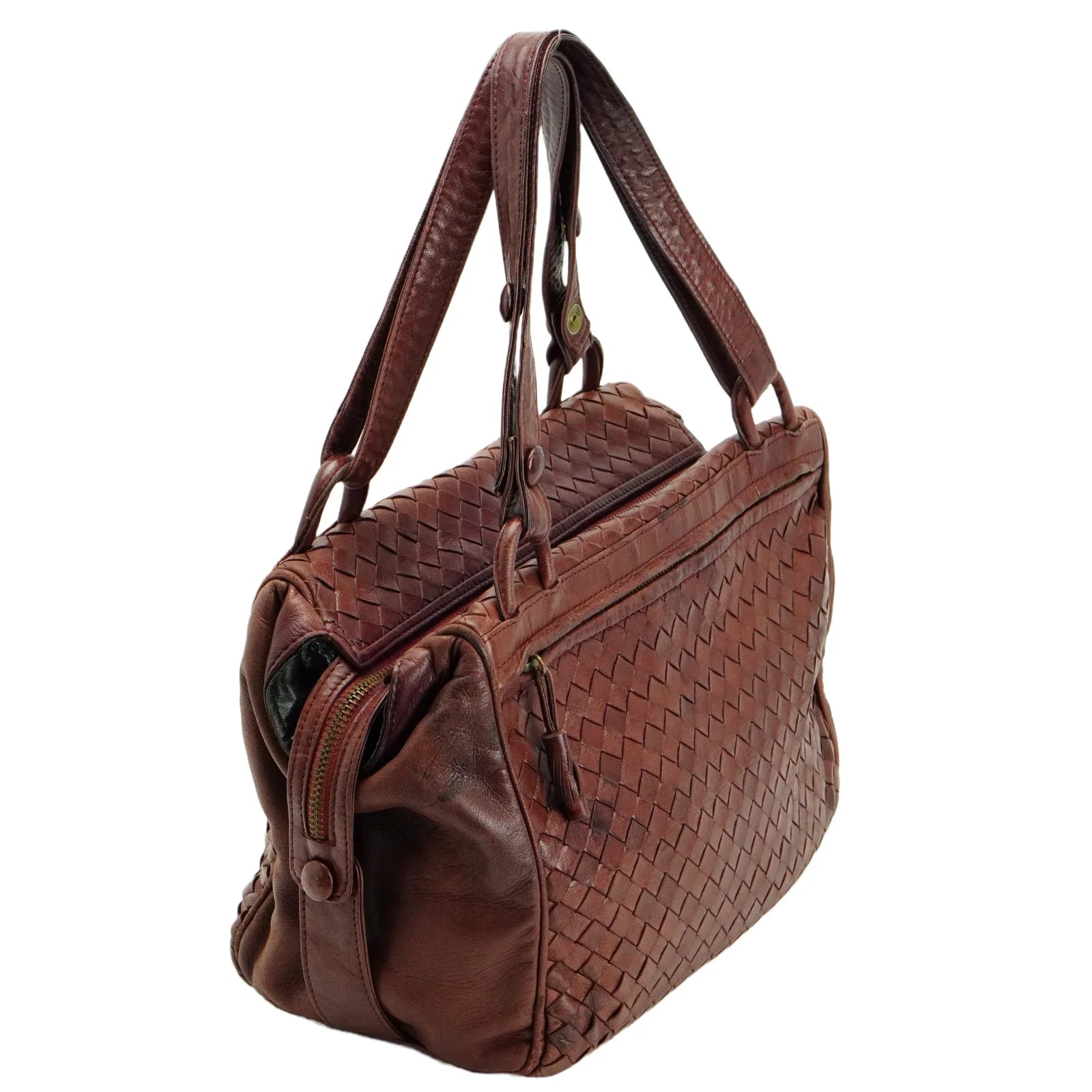 Bottega Veneta Intrecciato Leather Fold Over Shoulder Bag Brown - Lost Designer