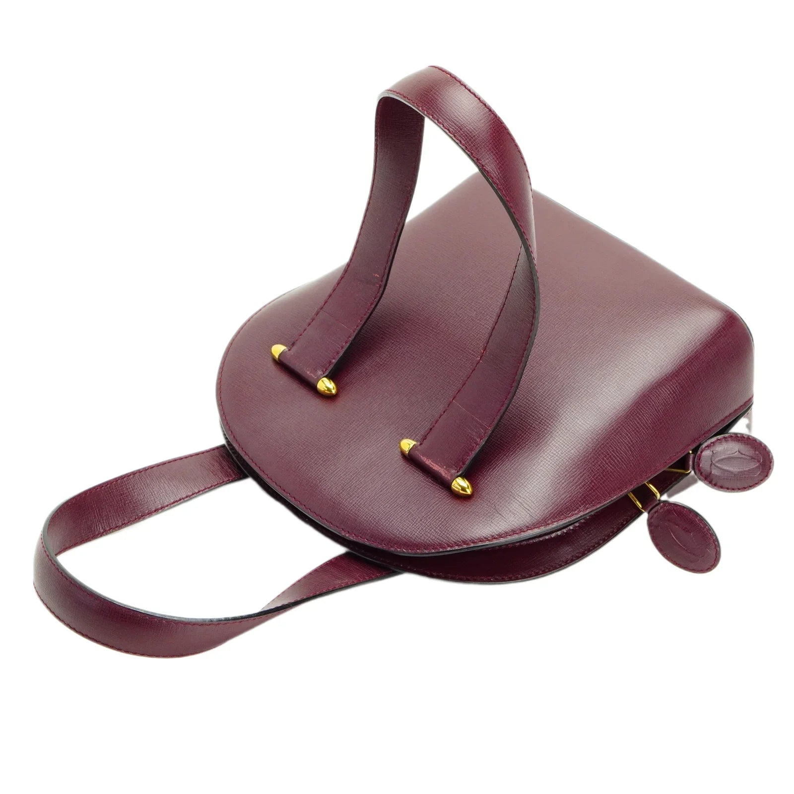 Cartier Leather Rounder Handbag Burgundy