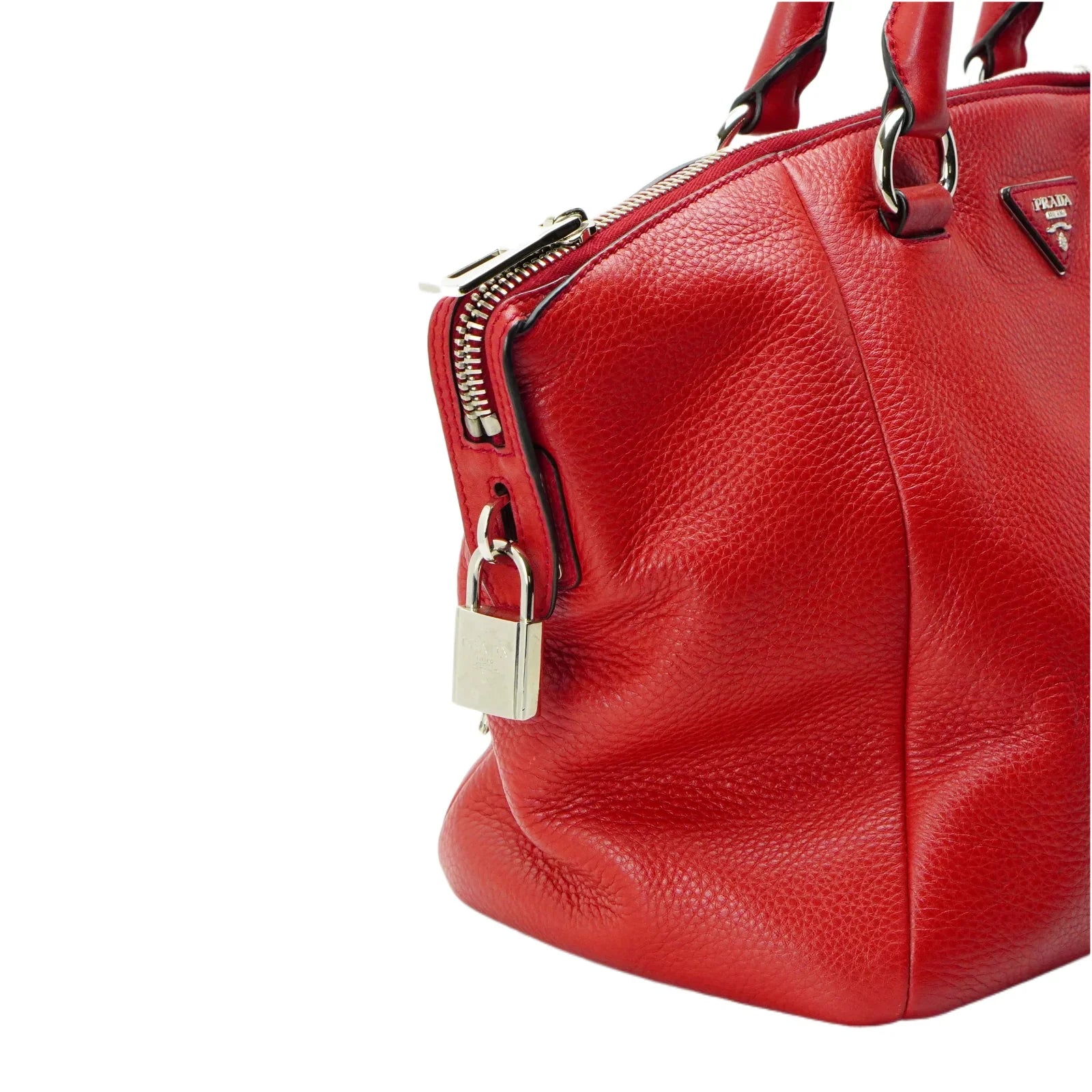 Prada Vitello Daino Pebbled Leather Tote Bag Red