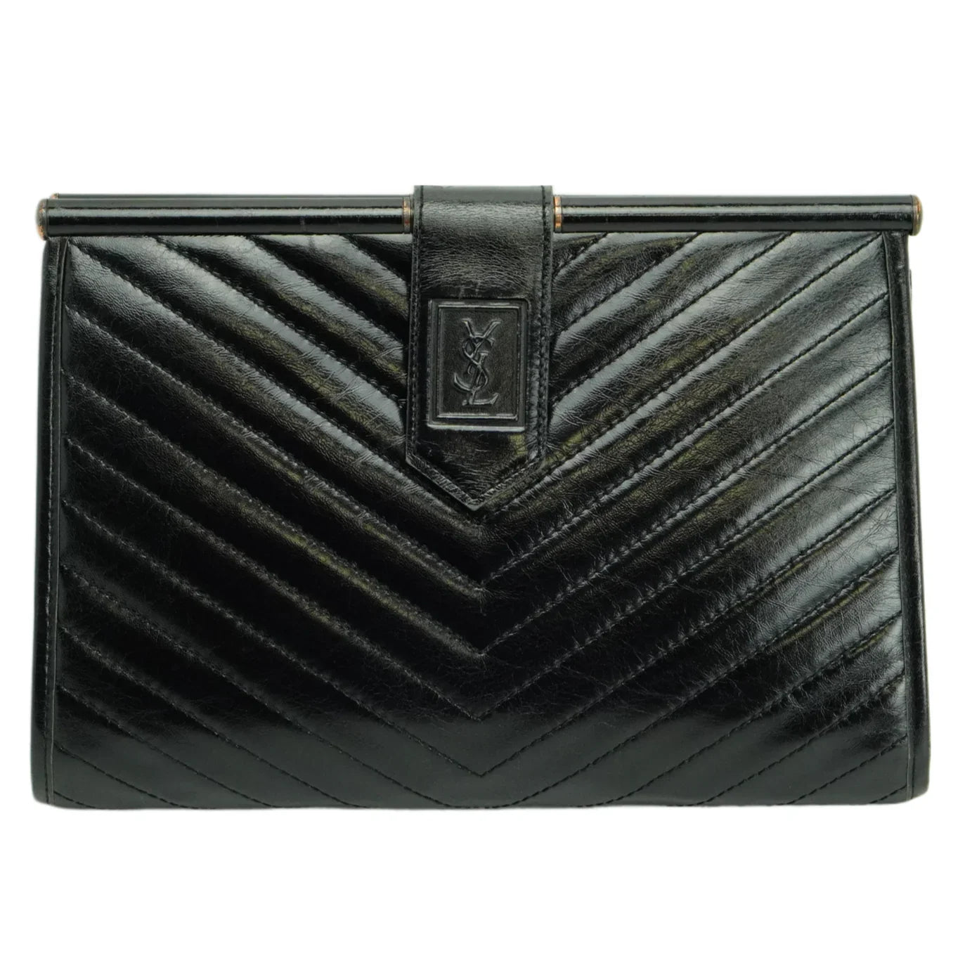 YSL Yves Saint Laurent Quilted Leather Clutch Bag Black