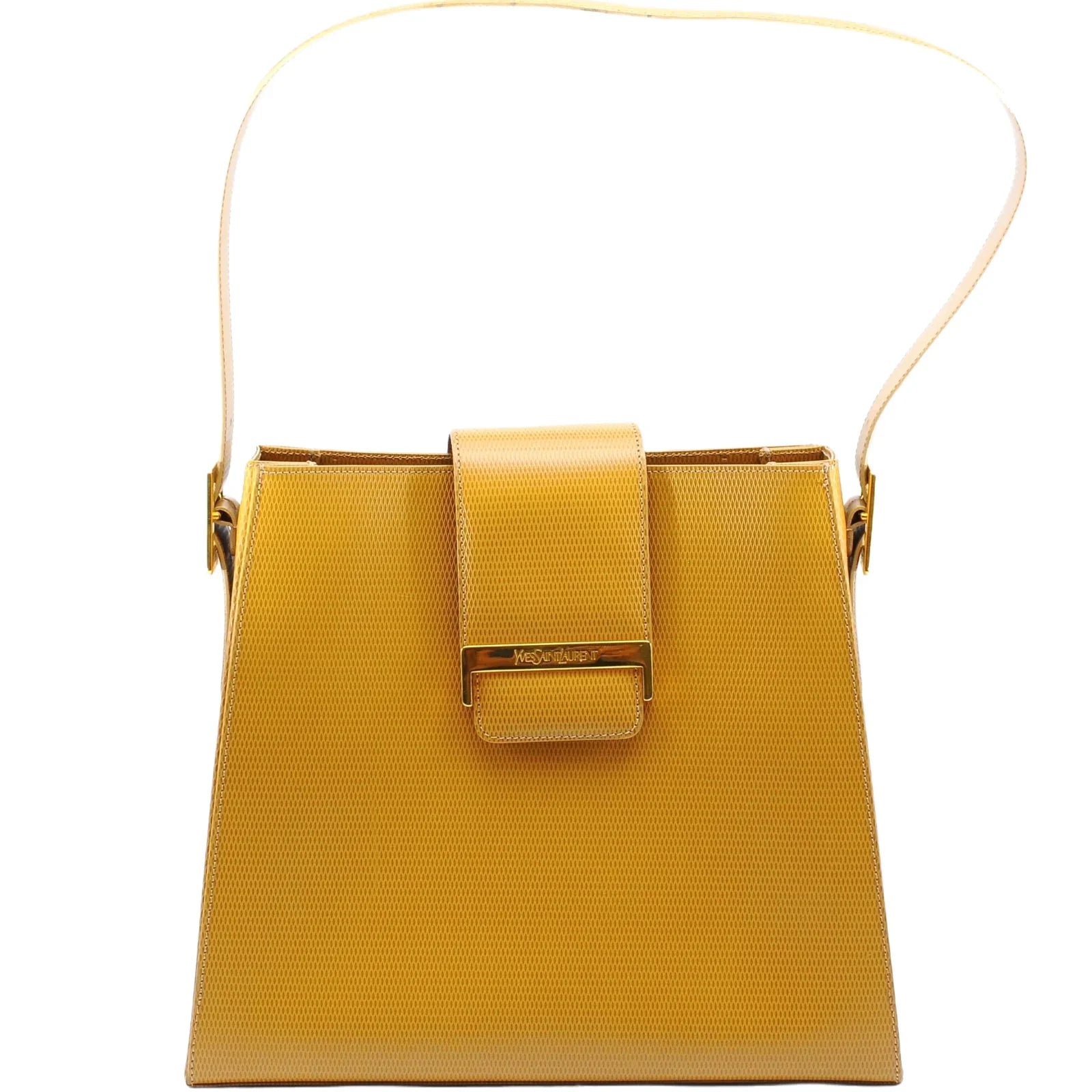 Yves Saint Laurent Lizard Embossed Leather Shoulder Bag Amber