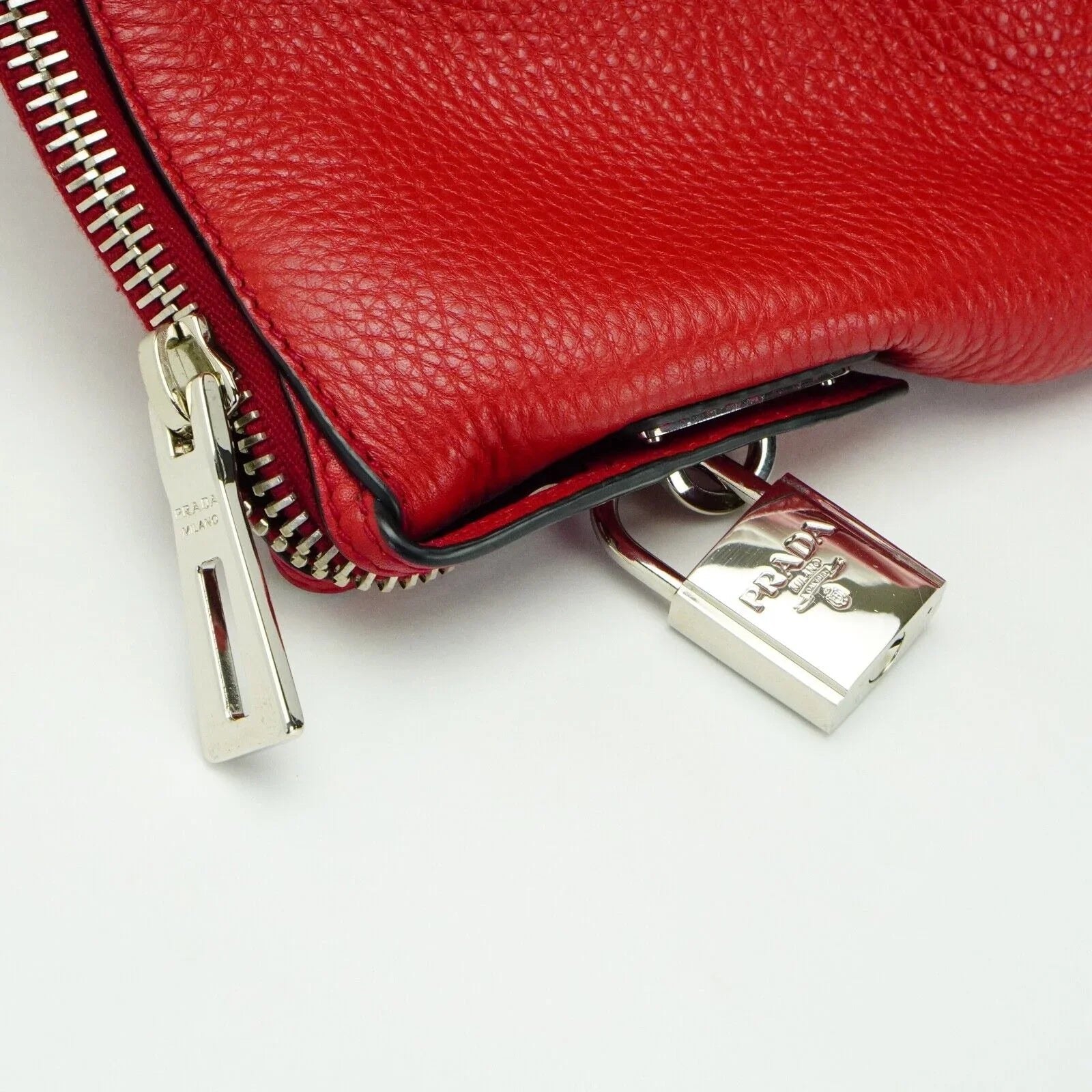 Prada Vitello Daino Pebbled Leather Tote Bag Red