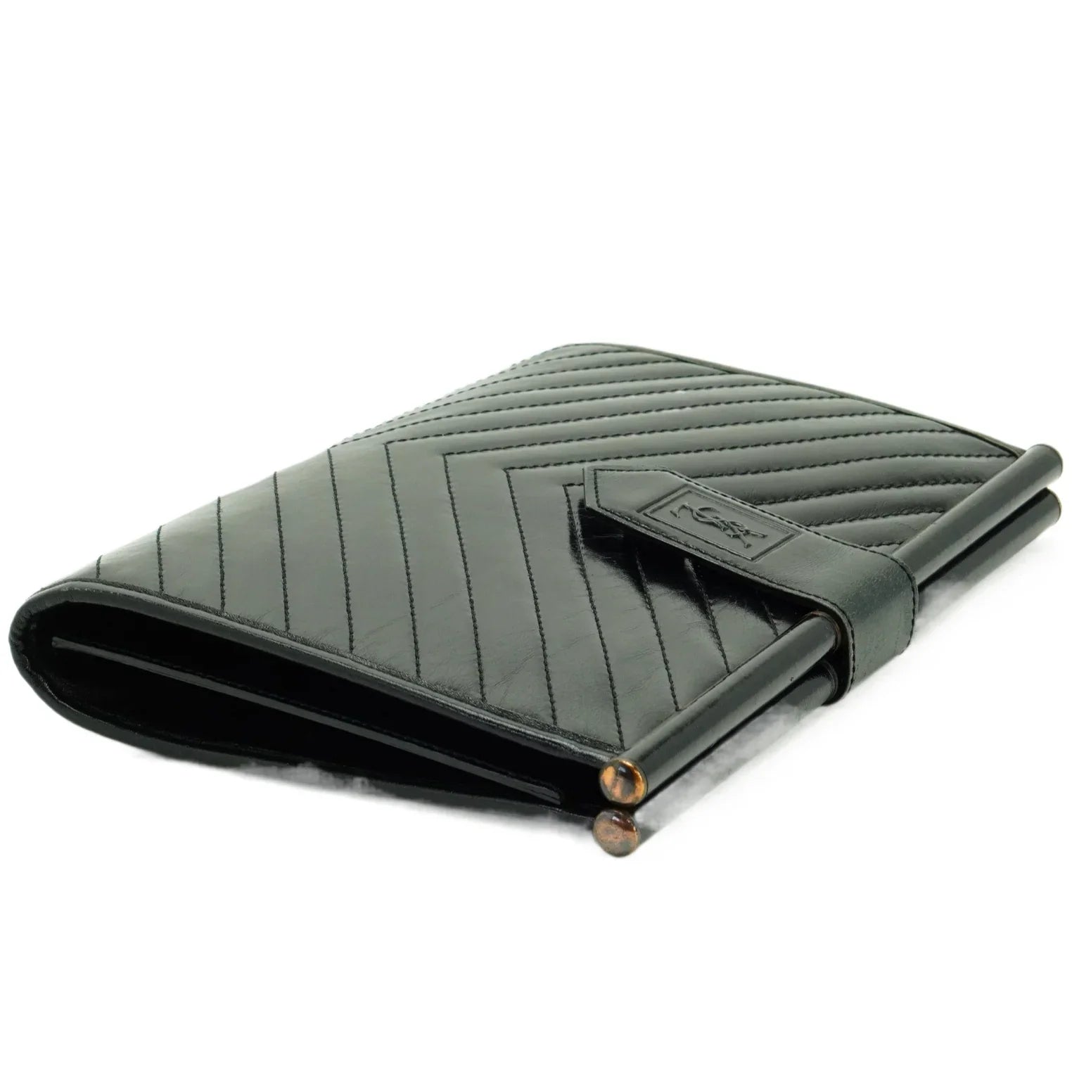 YSL Yves Saint Laurent Quilted Leather Clutch Bag Black