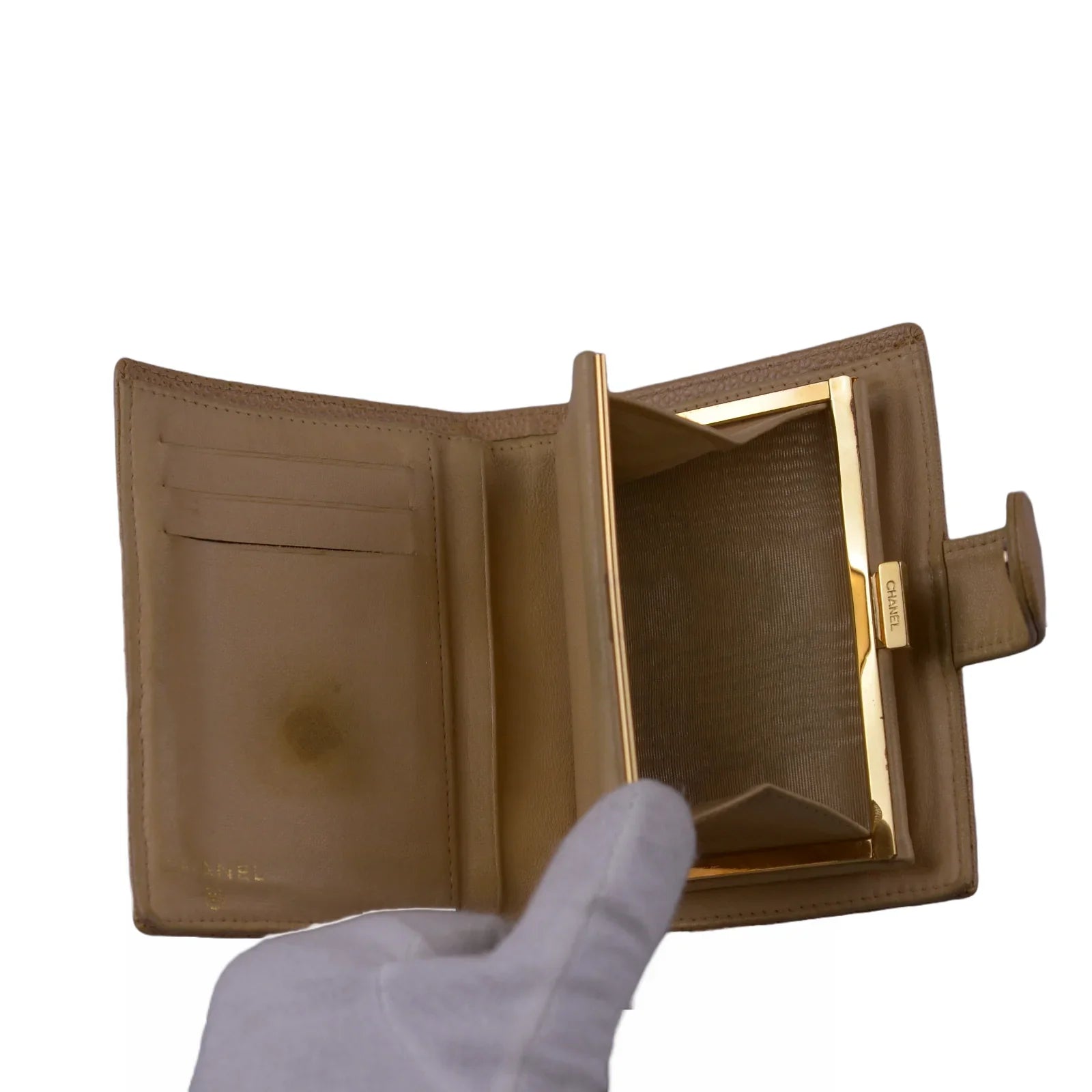 Chanel Caviar CC Timeless Bifold Wallet Beige - Lost Designer