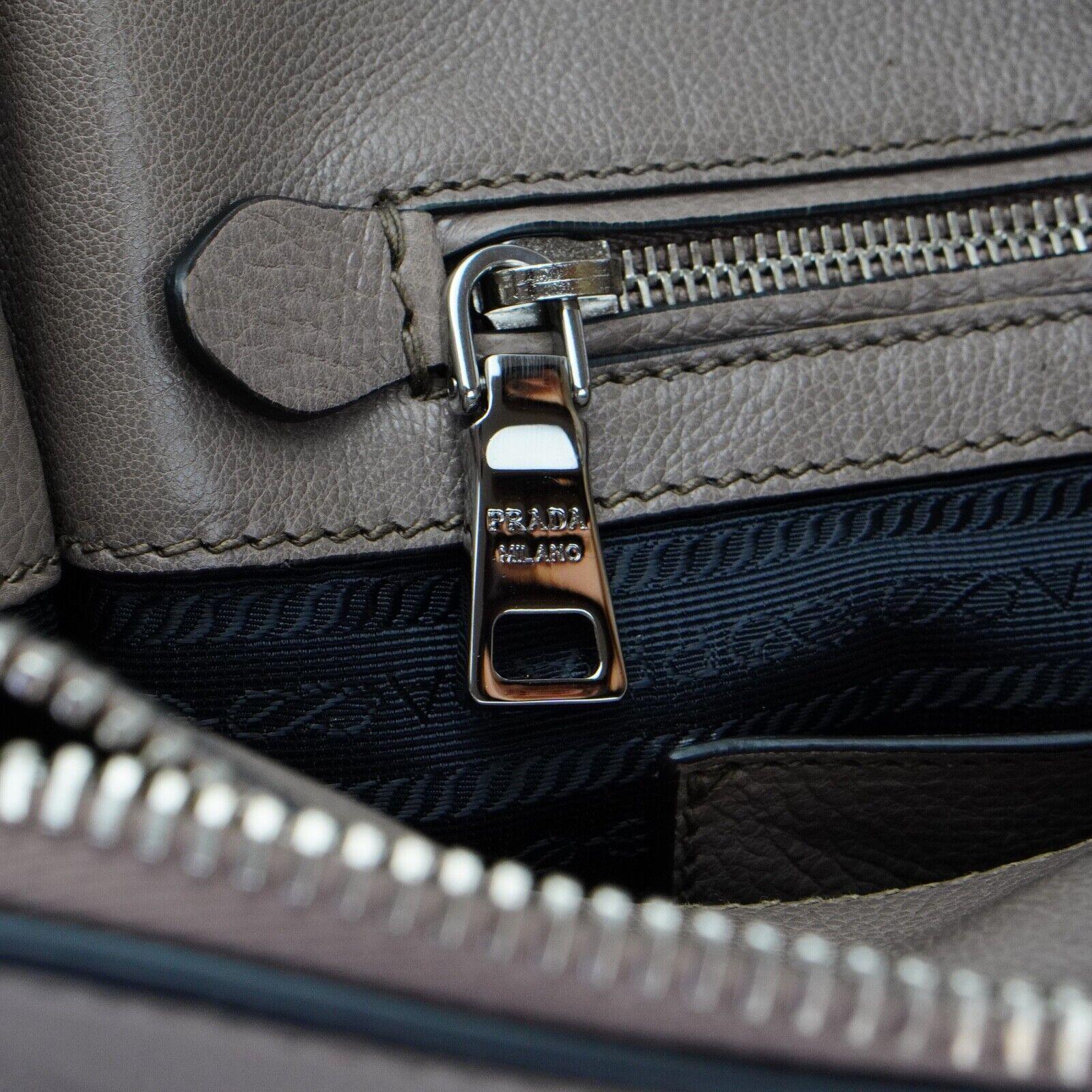 Prada Twin Pocket Tote Glace Calf Leather Bag Taupe