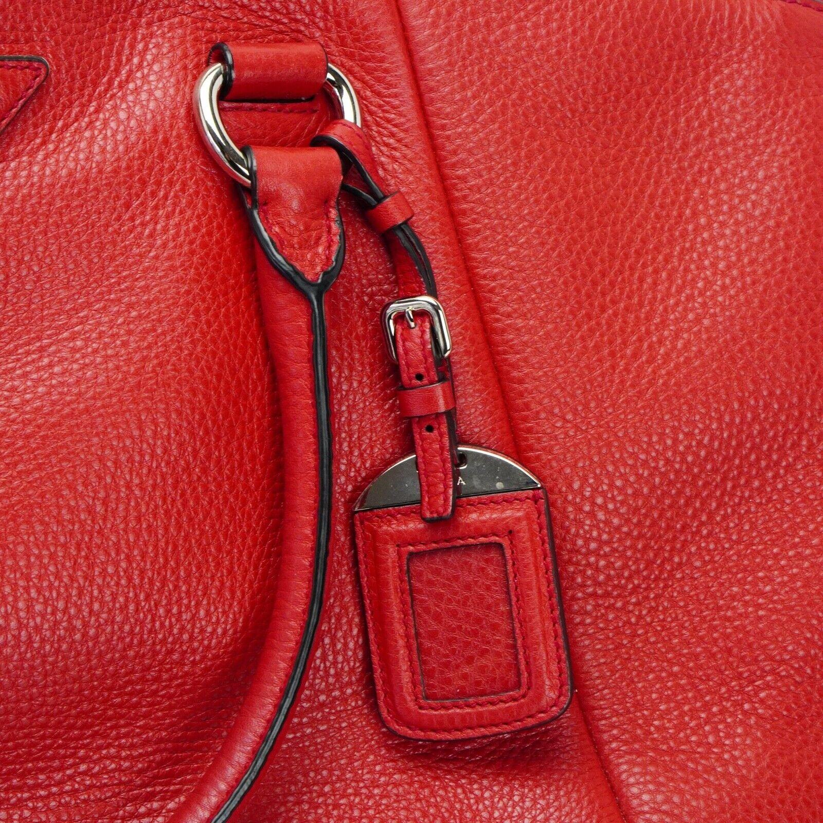 Prada Vitello Daino Pebbled Leather Tote Bag Red