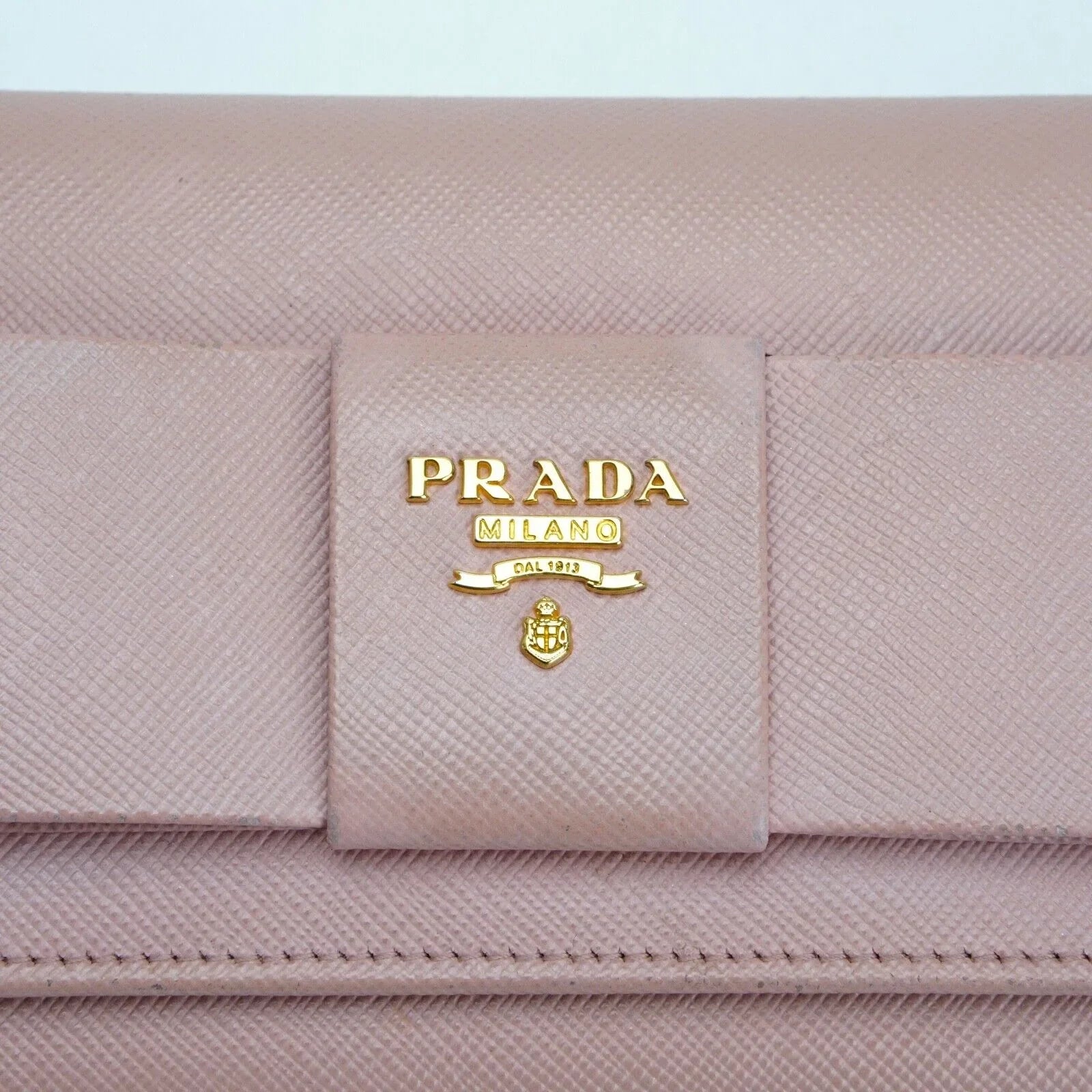 Prada Saffiano Peonia Fiocco Bow Continental Wallet Powder Pink - Lost Designer
