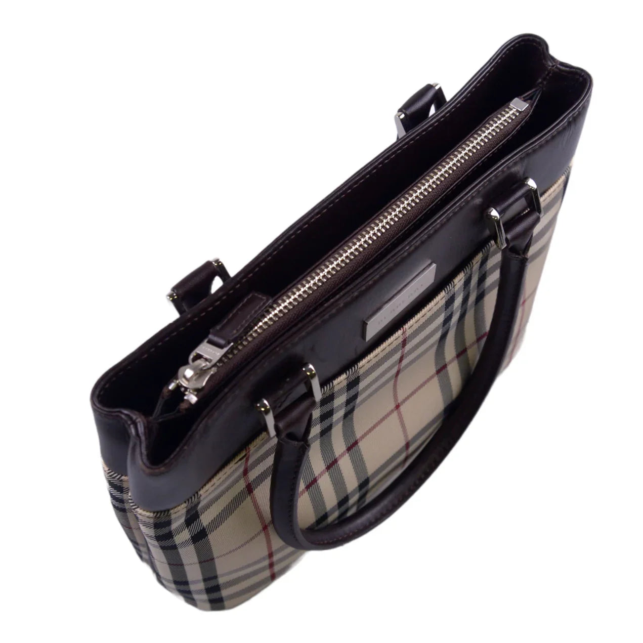 Burberry Plaid Canvas x Leather Mini Handbag
