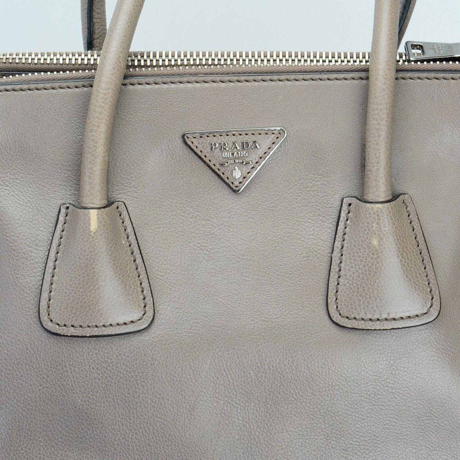 Prada Twin Pocket Tote Glace Calf Leather Bag Taupe