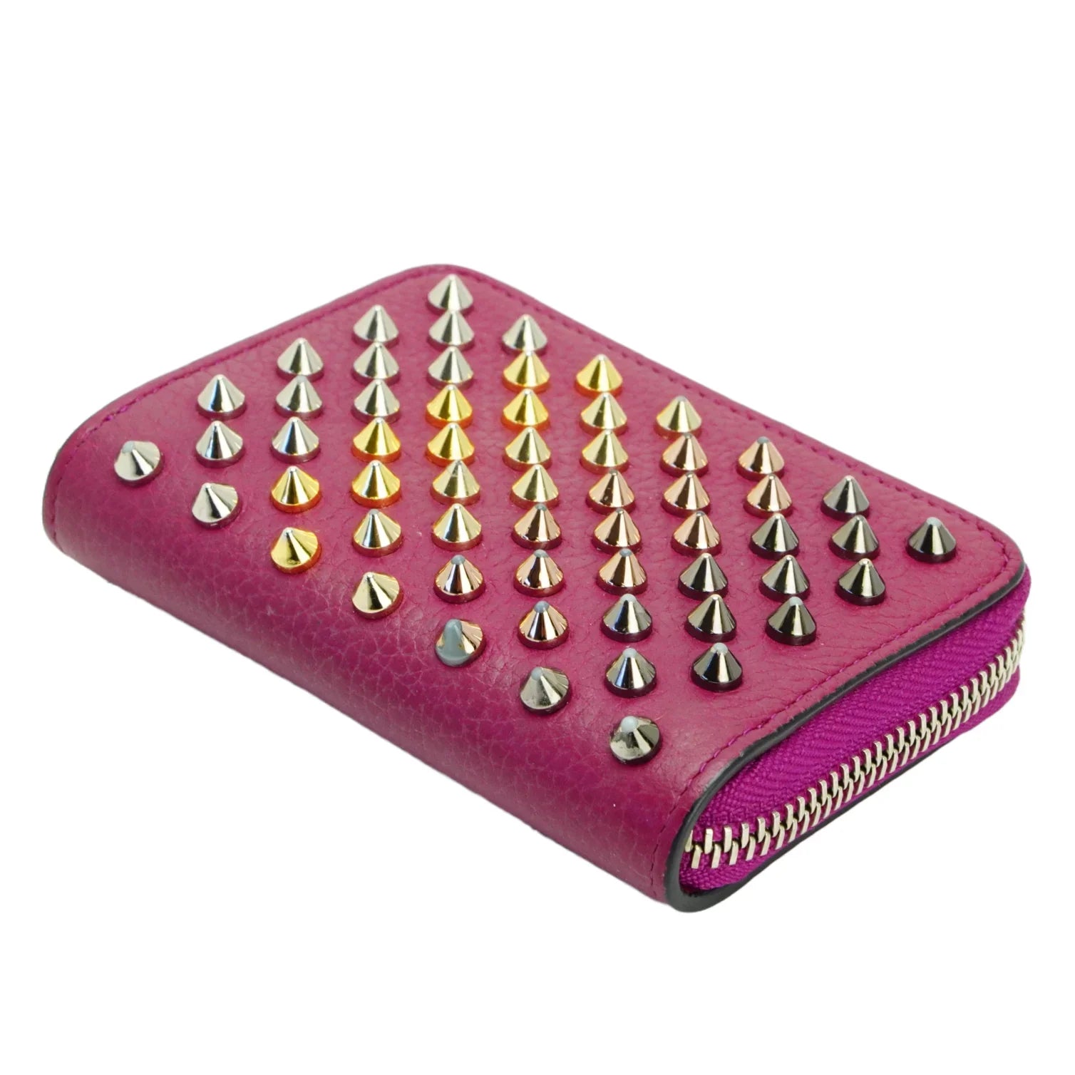 Christian Louboutin Studded Small Zipper Wallet Fuchsia