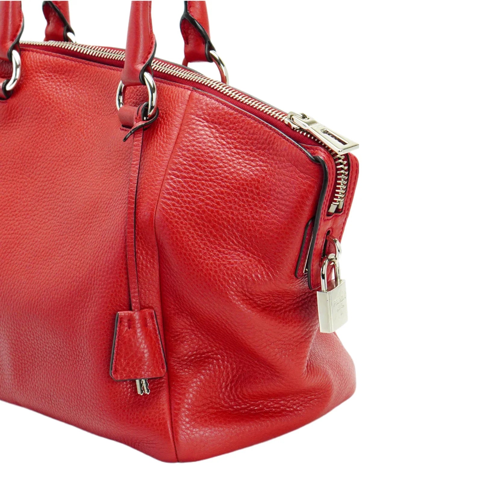 Prada Vitello Daino Pebbled Leather Tote Bag Red