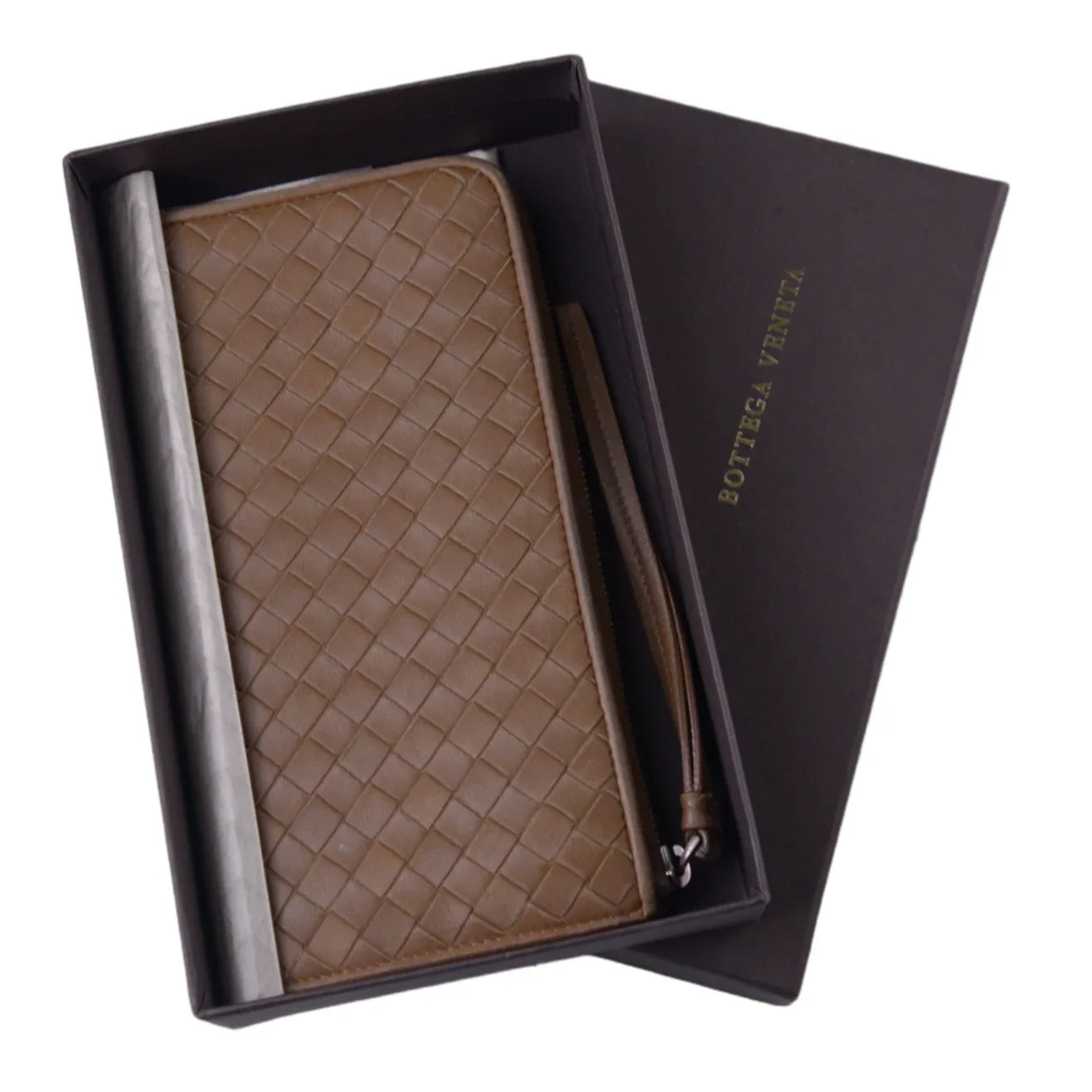 Bottega Veneta Intrecciato L-Shaped Long Wallet, Brown - Lost Designer