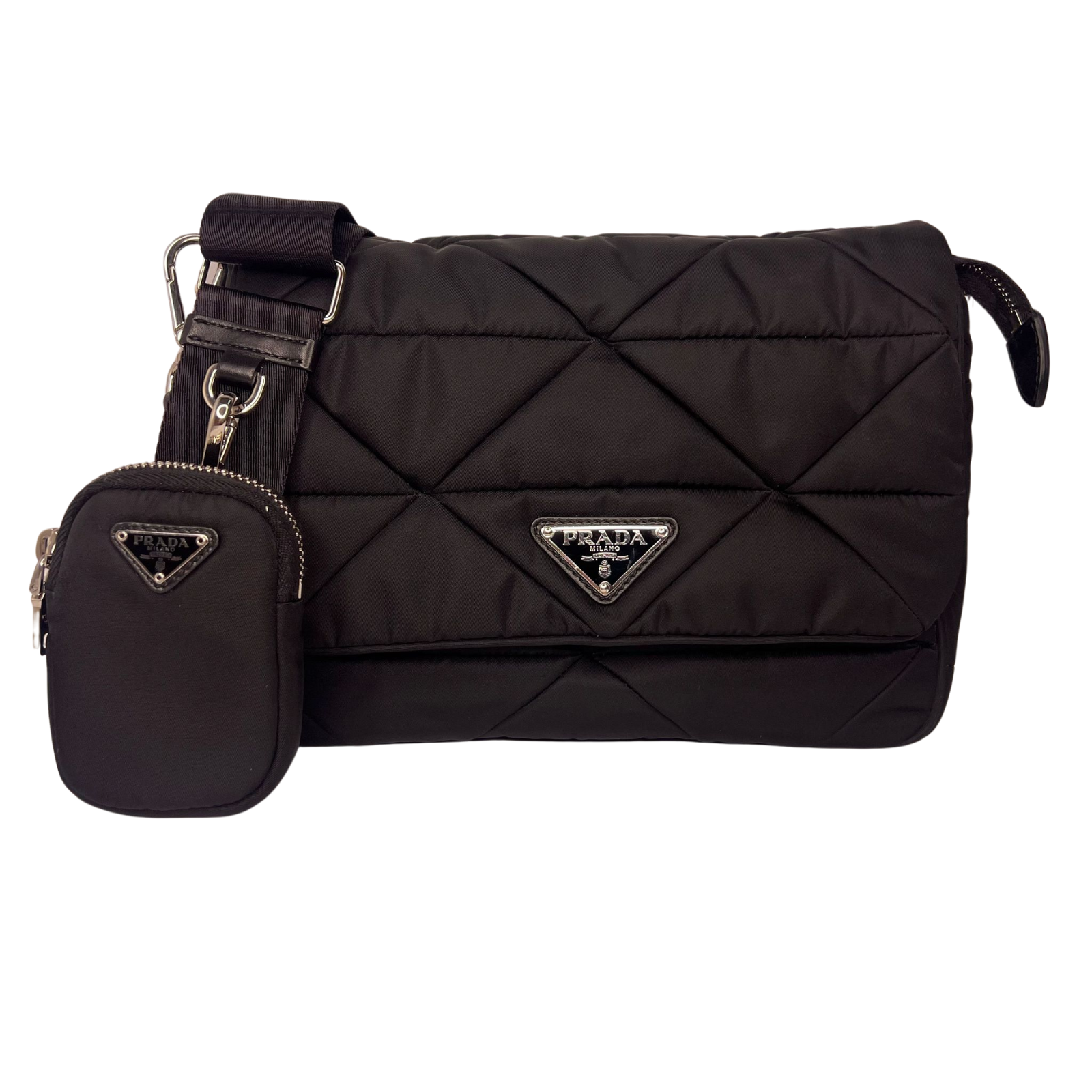 Prada Quilted Re-Nylon Crossbody Bag with Detachable Pouch – Black