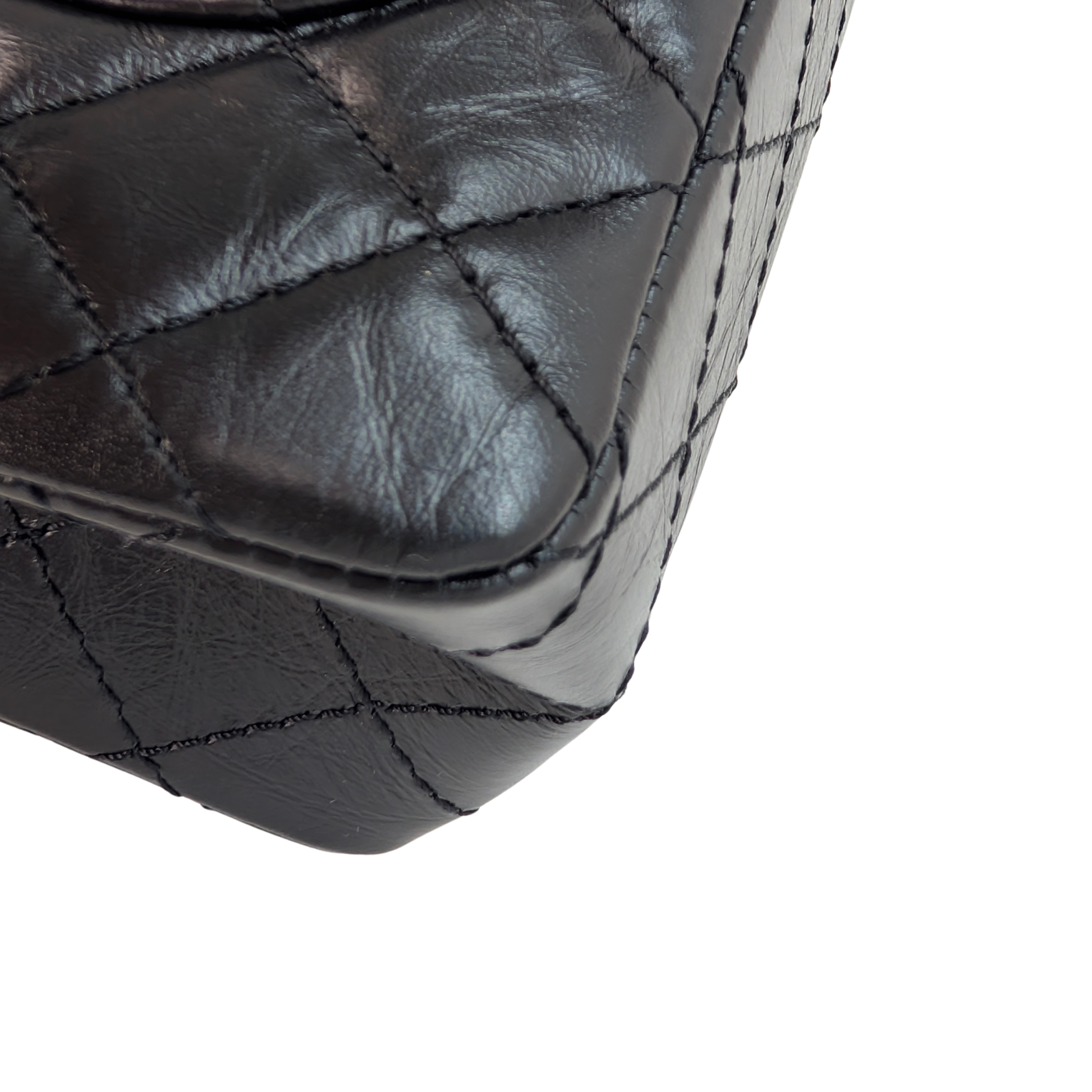 Chanel Black Distressed Calfskin 2.55 Reissue 225 Bag Black