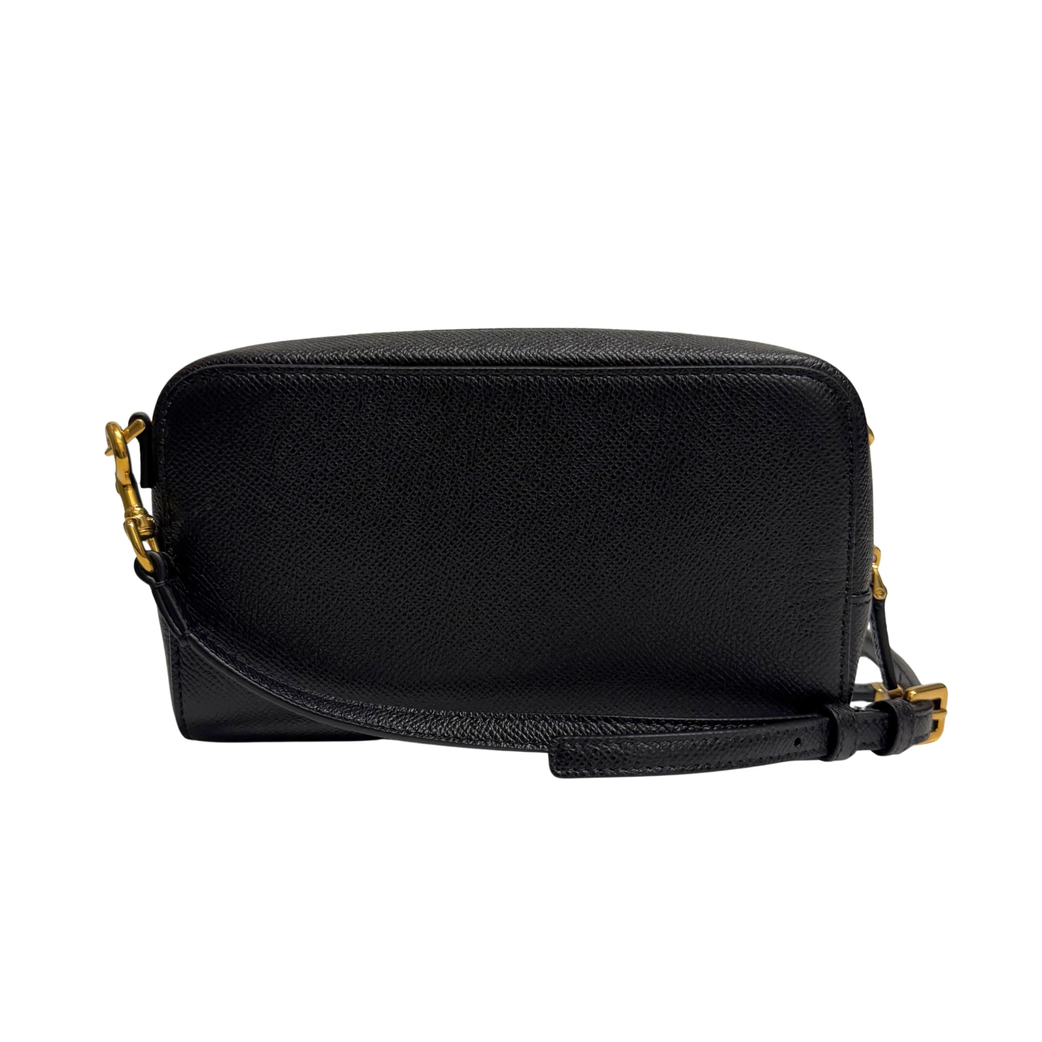 Christian Dior Caro Grained Leather Double Pouch Crossbody Bag Black