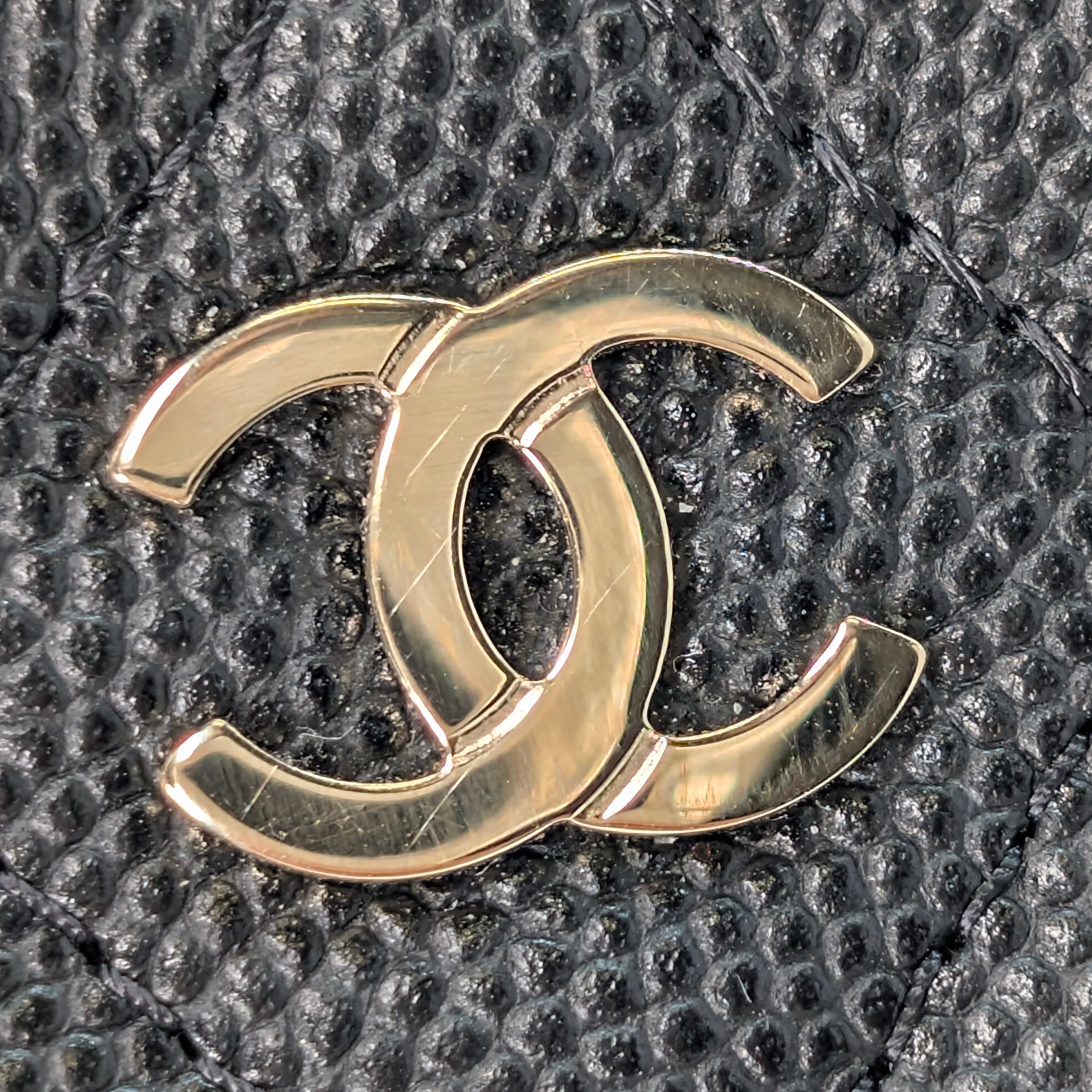 Chanel Caviar Quilted Small Vertical Coco Beauty Vanity Case with Chain Black