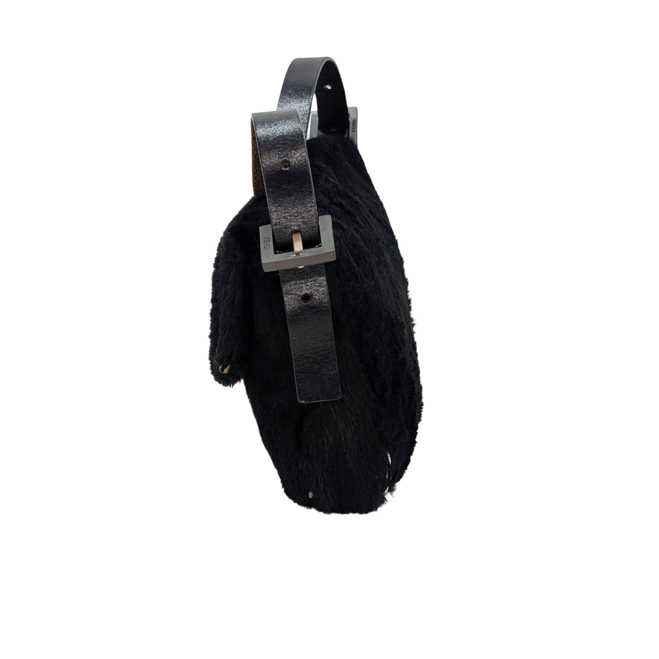 Fendi Rabbit Fur Baguette Handbag Black