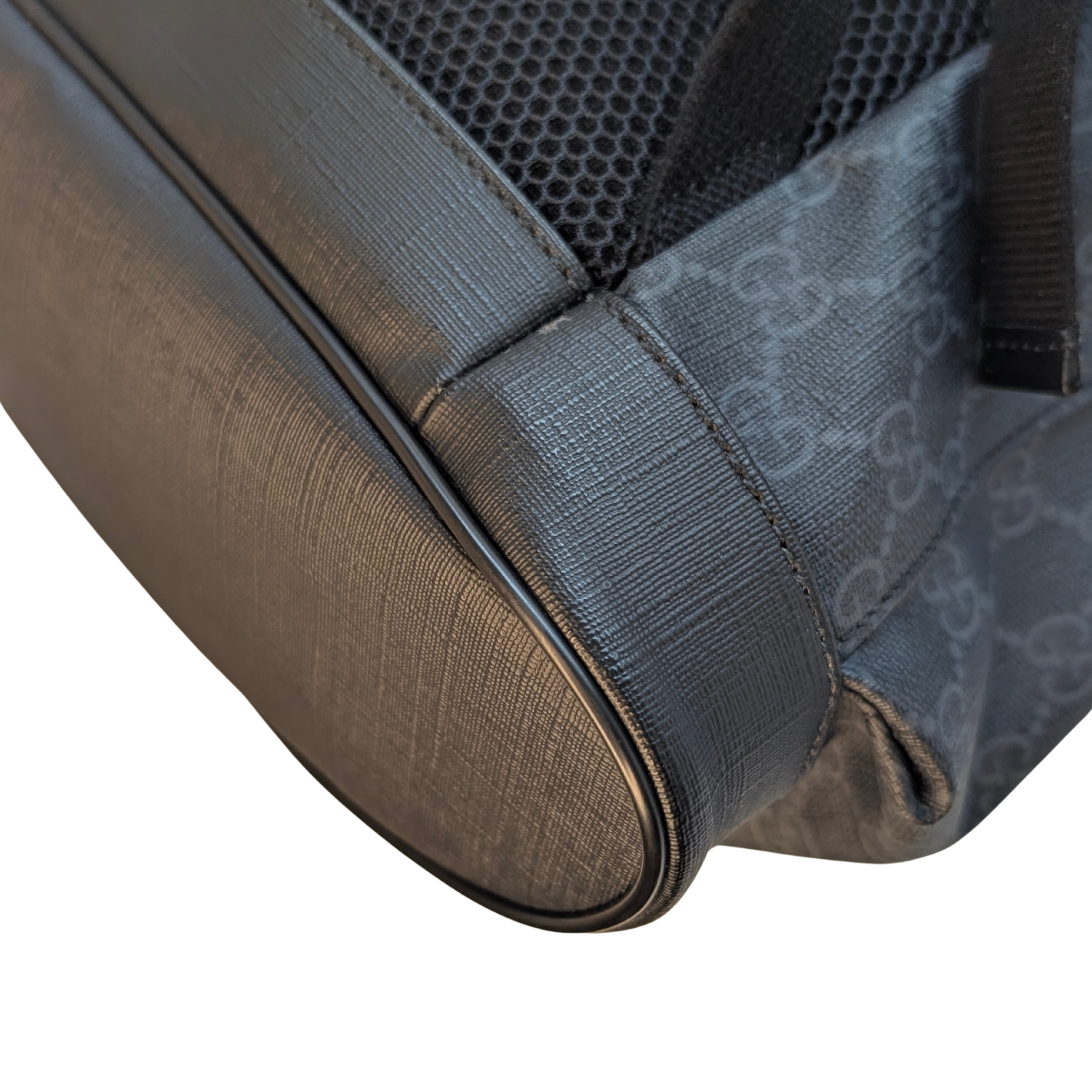 Gucci GG Supreme Monogram Calfskin Web Double Buckle Backpack Black