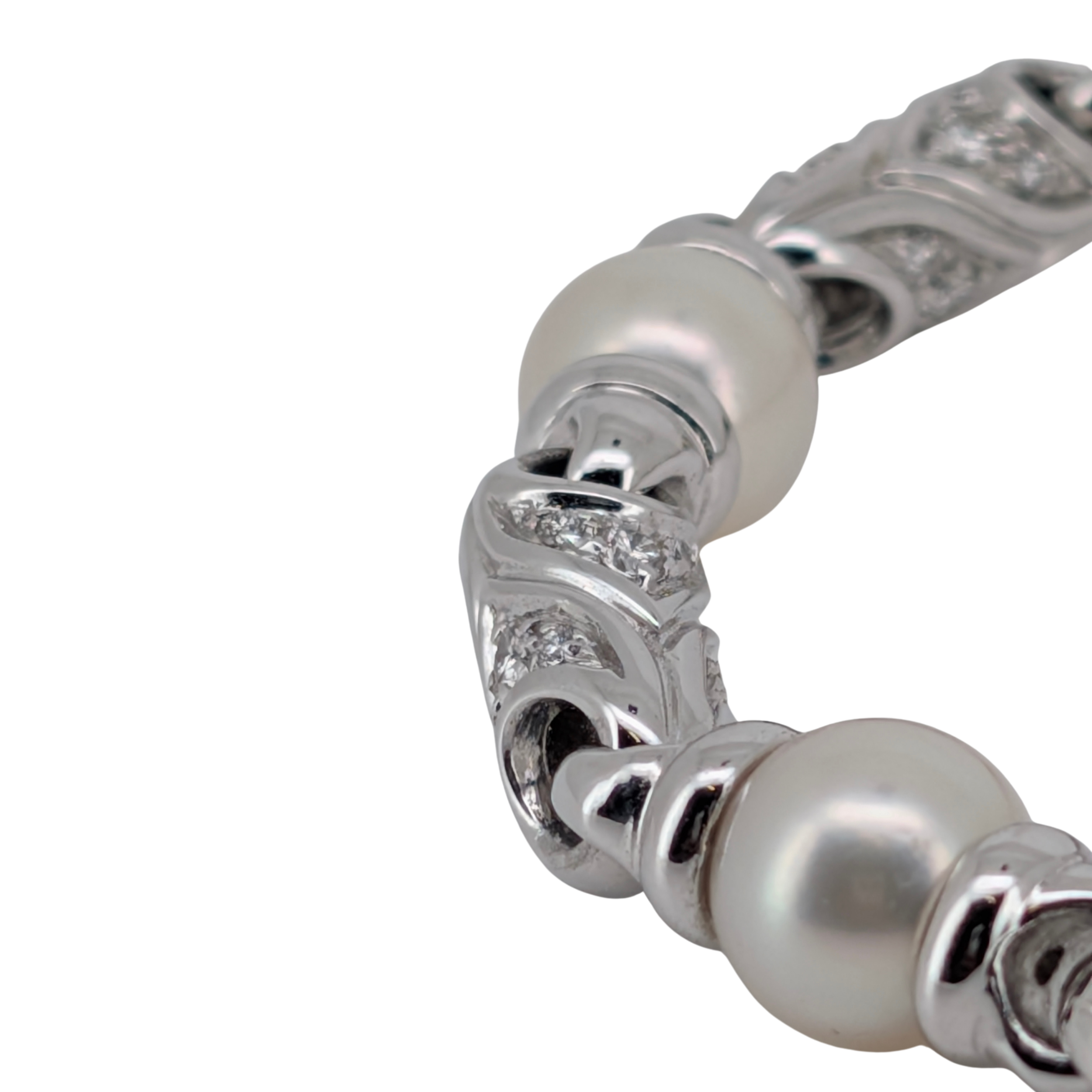 Bvlgari Passo Doppio Pearl & Diamond Link Bracelet in 18K White Gold