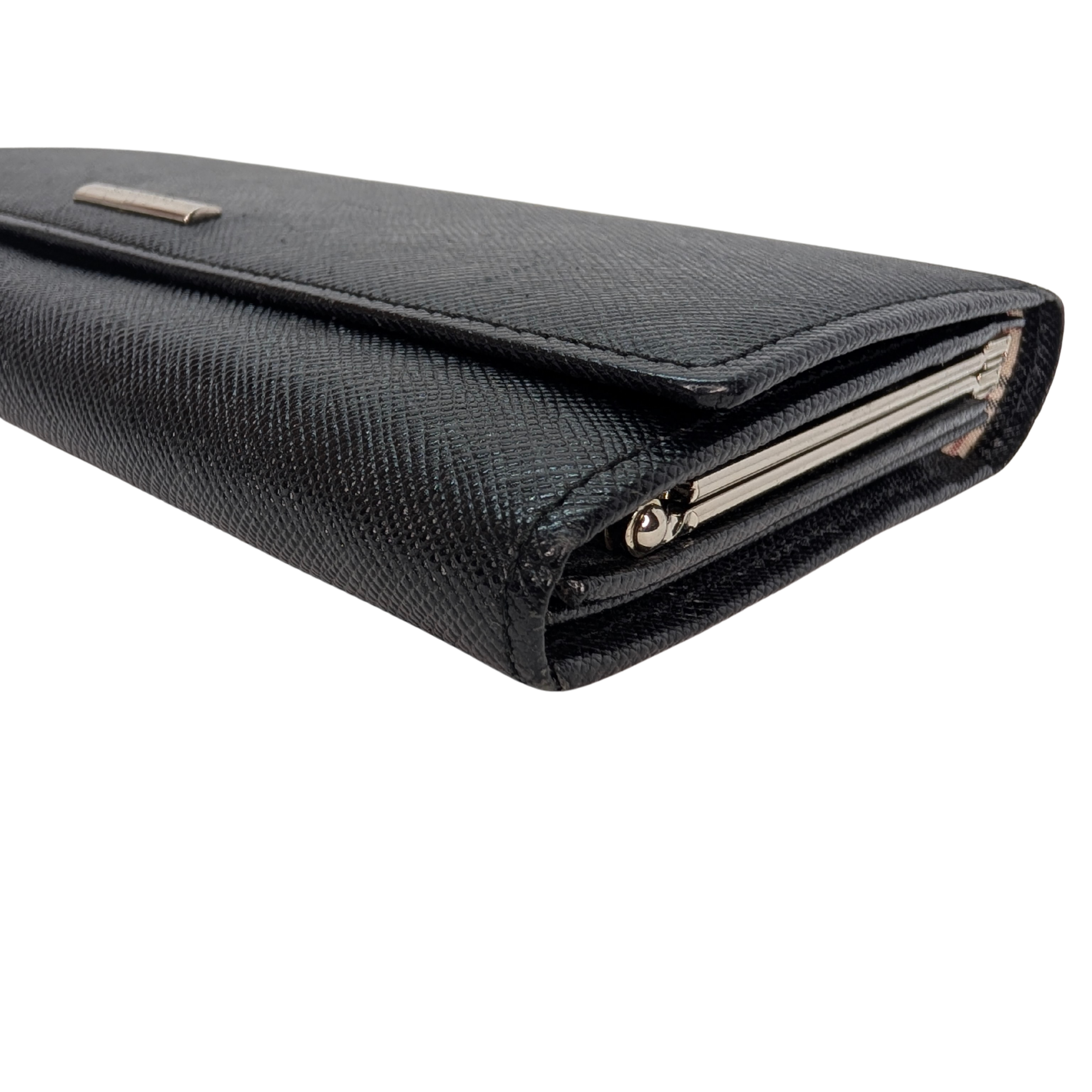 Burberry Black Long Wallet Leather Black