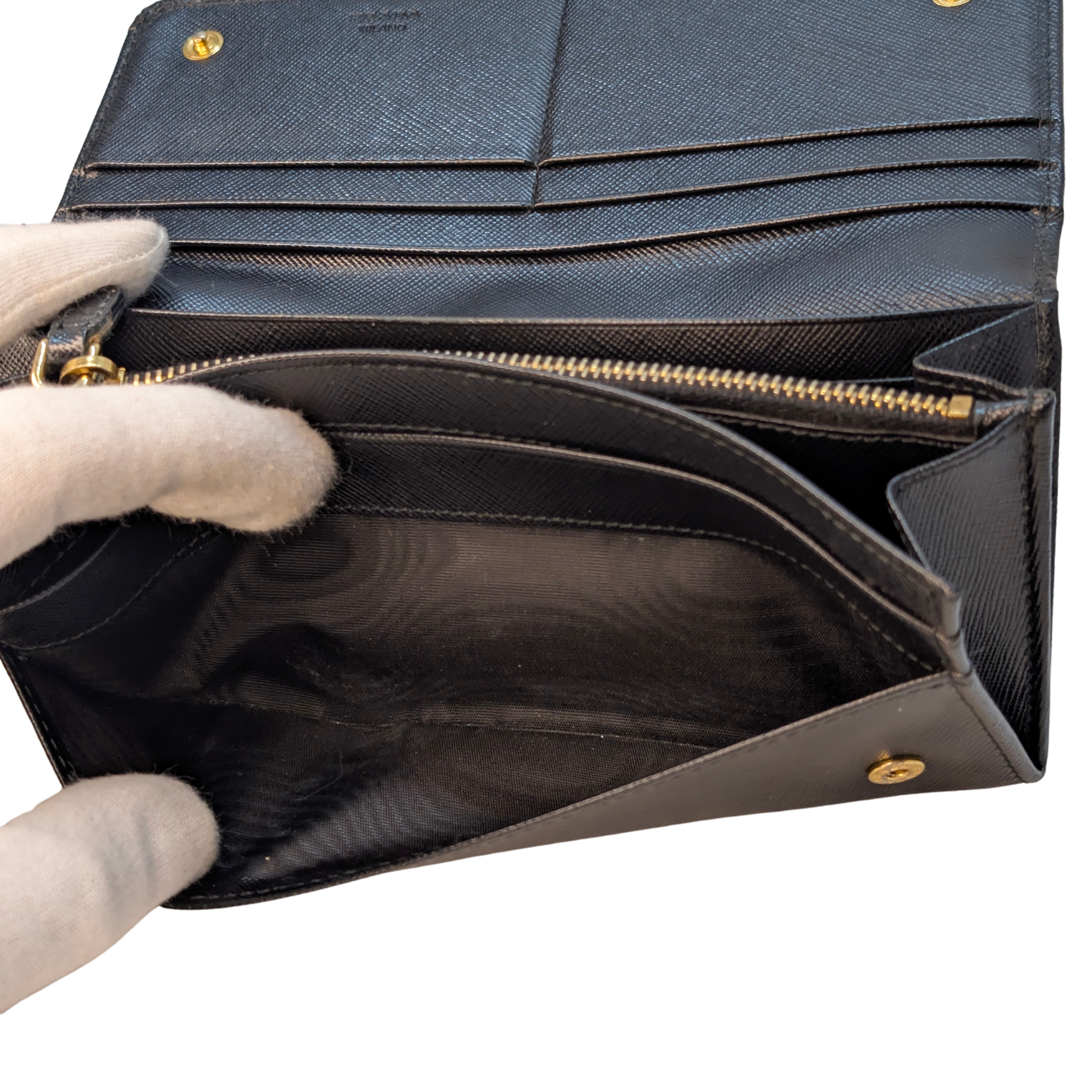 Prada Saffiano Leather Long Wallet Black
