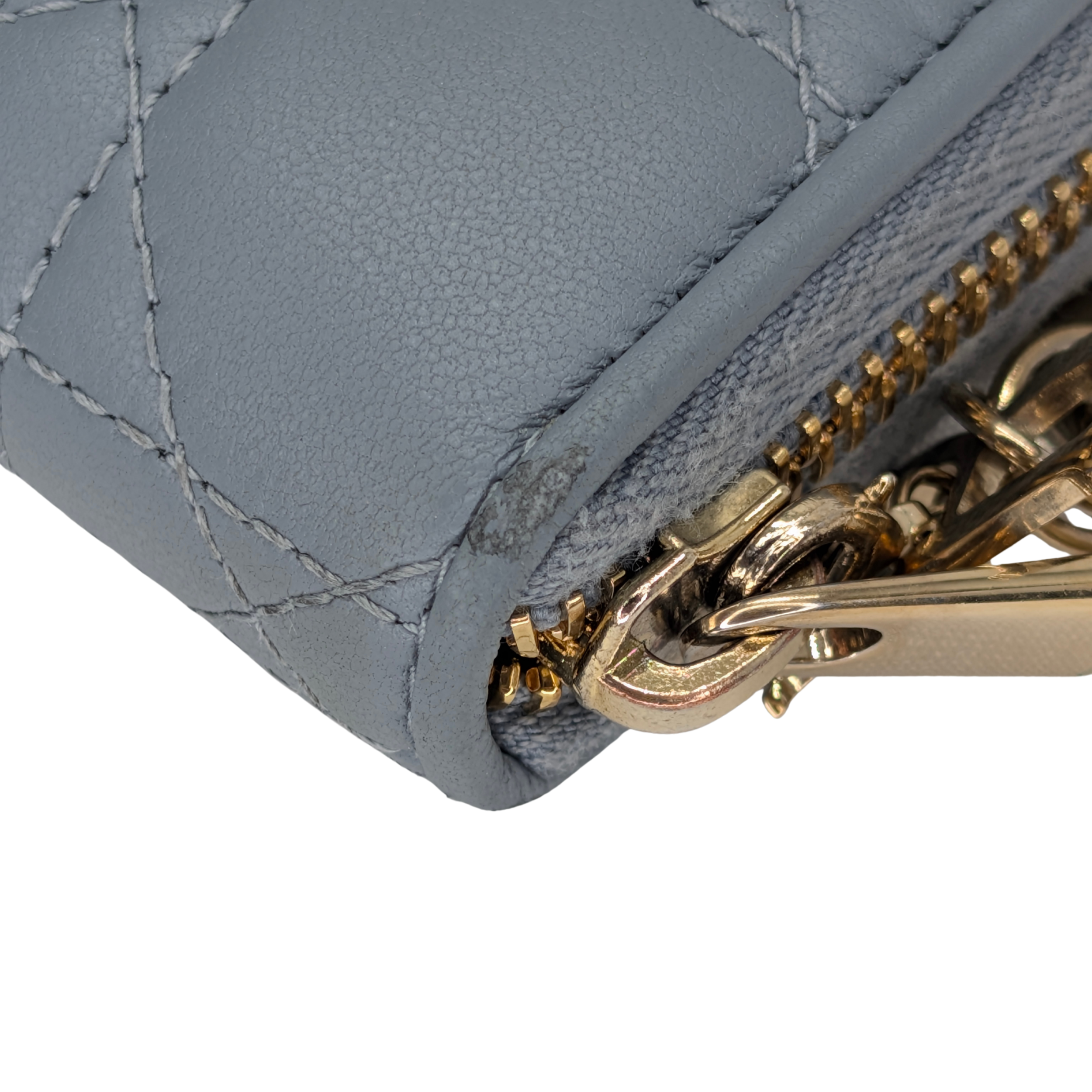Dior Lady Voyageur Wallet In Cloud Blue Lambskin