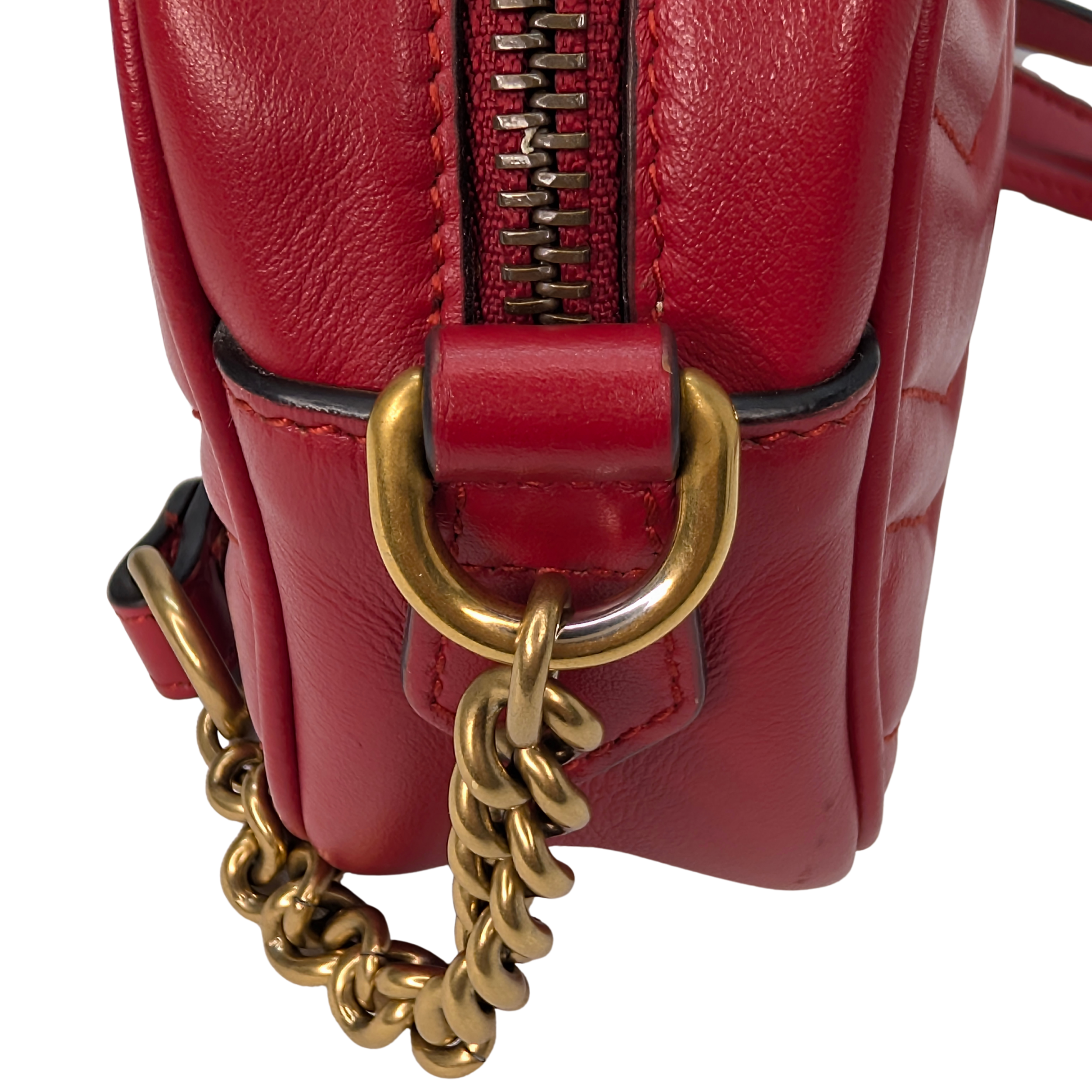 Gucci Mini GG Marmont Chain Shoulder Bag Hibiscus Red