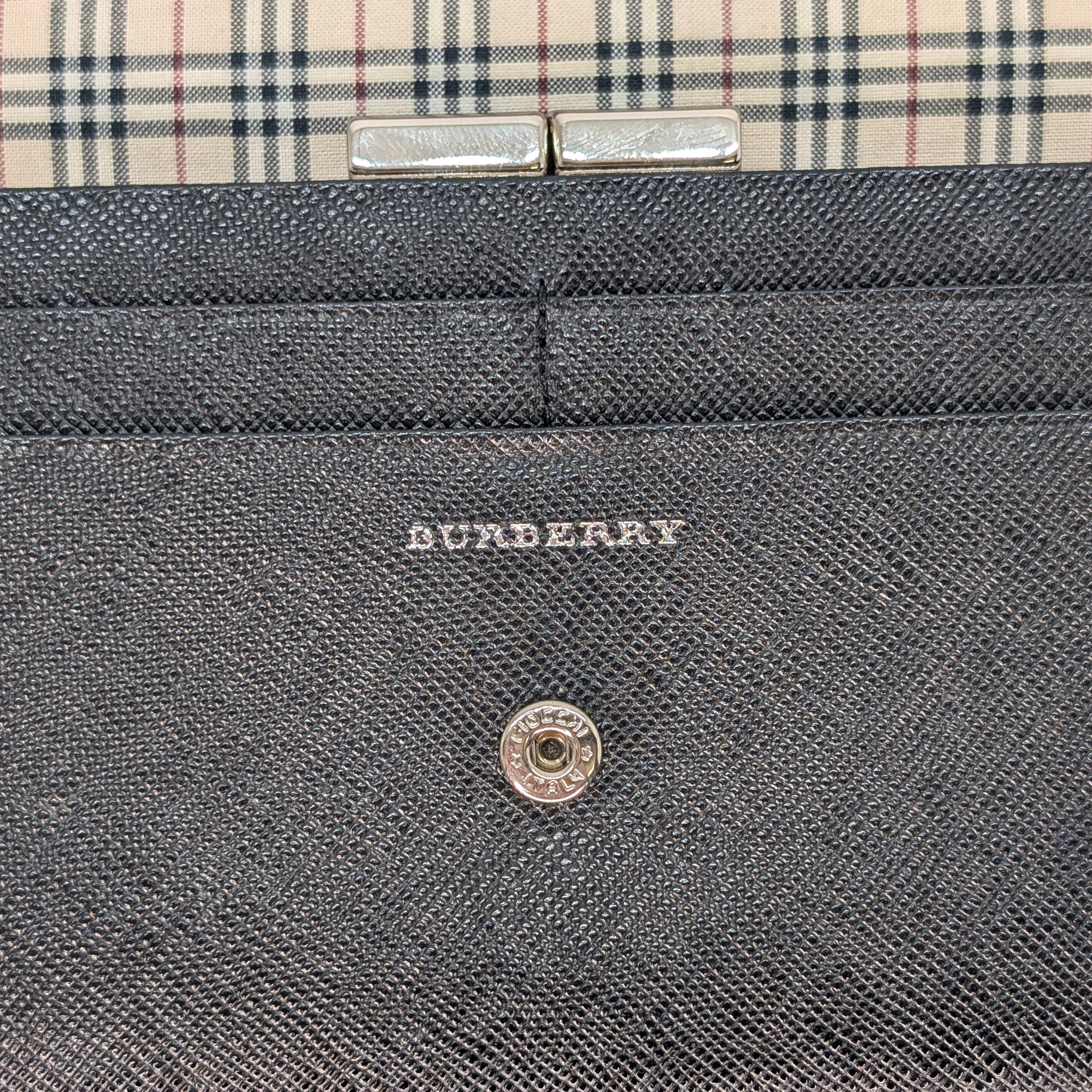 Burberry Black Long Wallet Leather Black