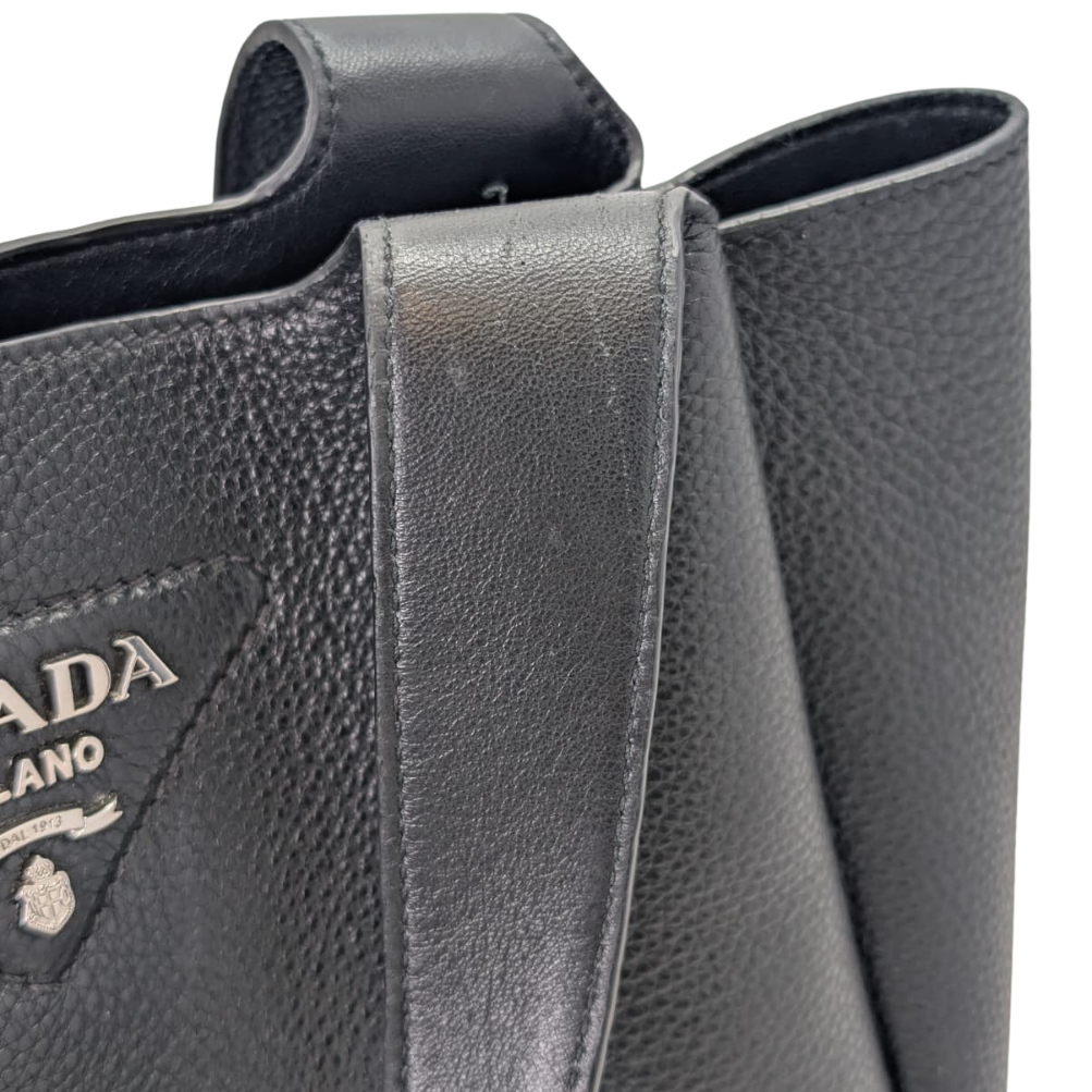 Prada Daino Soft Medium Dynamique Tote Bag Black