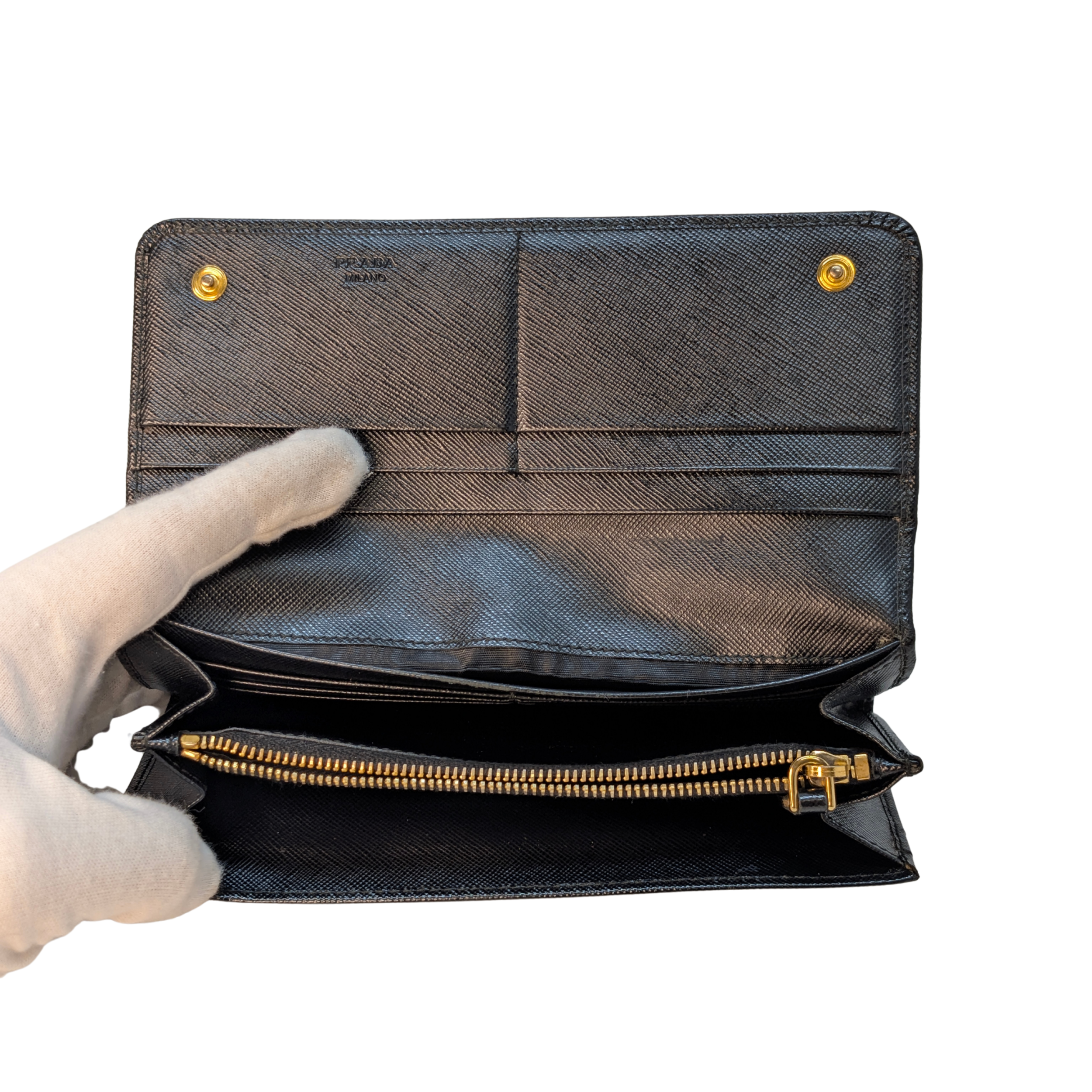 Prada Saffiano Leather Long Wallet Black