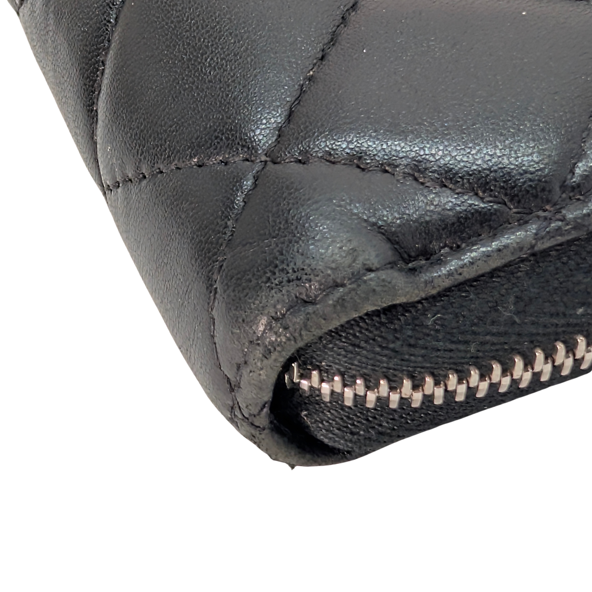 Chanel Lambskin Quilted Large Gusset Zip Around Wallet Black