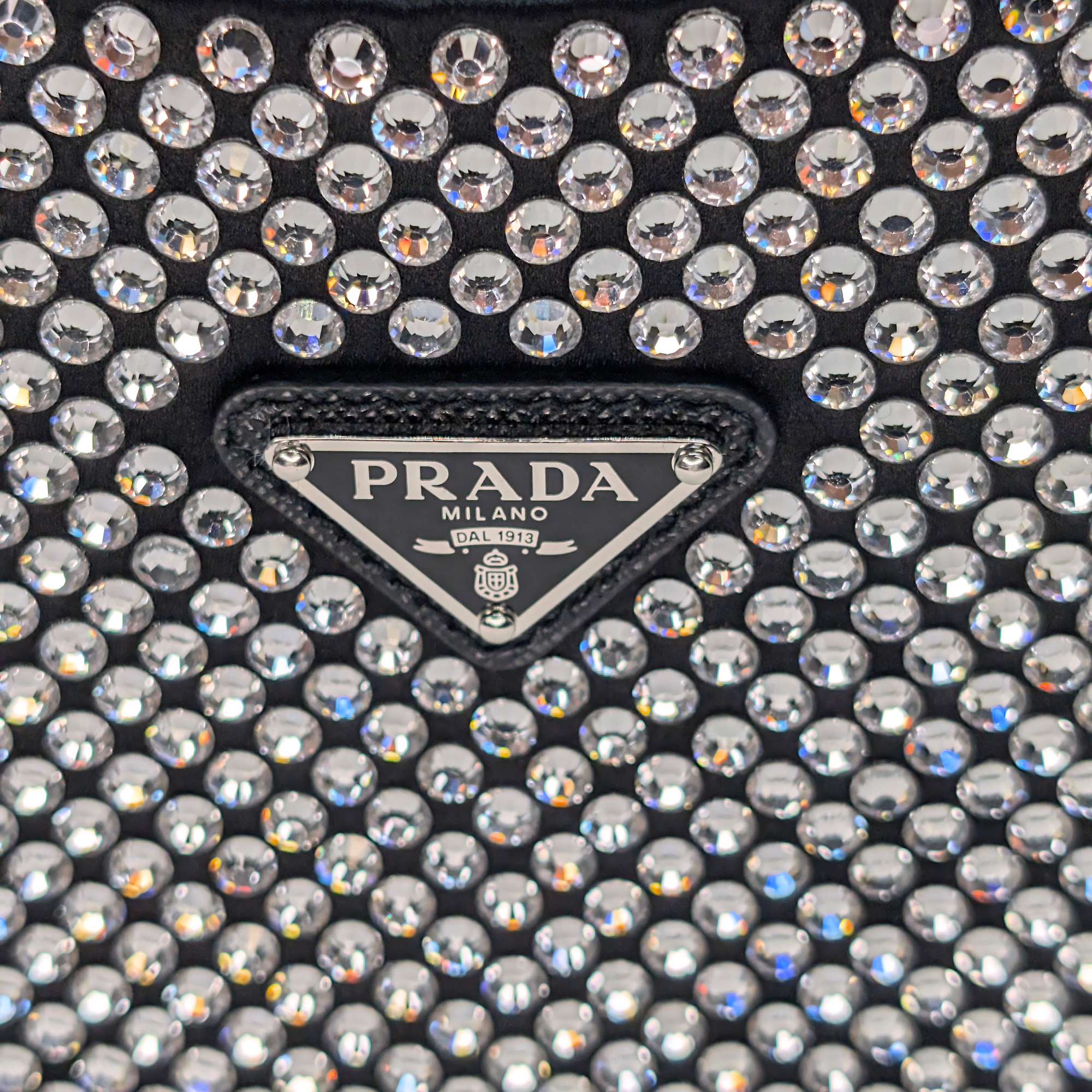 Black Prada Re-Edition Mini Satin Crystals Shoulder Bag