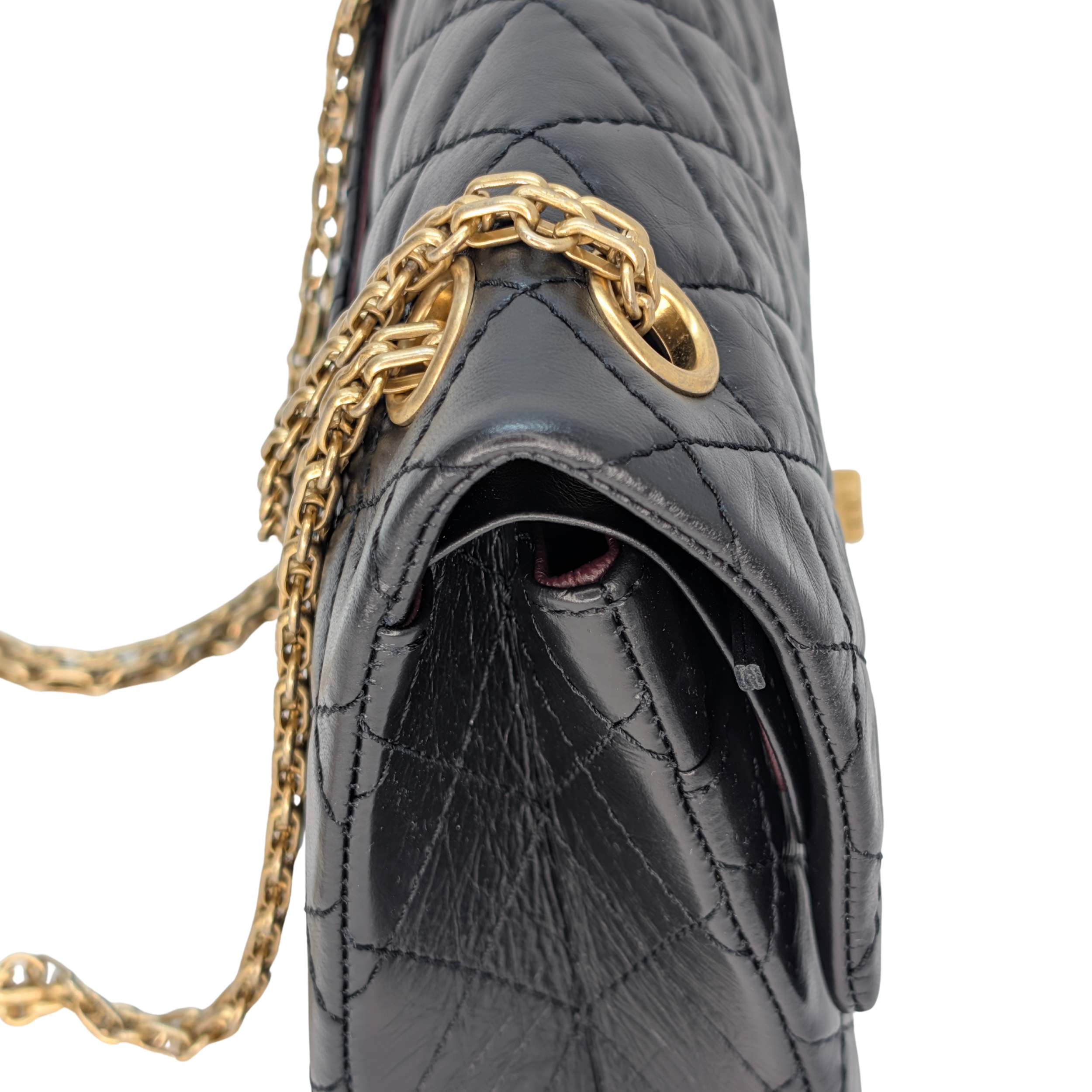 Chanel Black Distressed Calfskin 2.55 Reissue 225 Bag Black