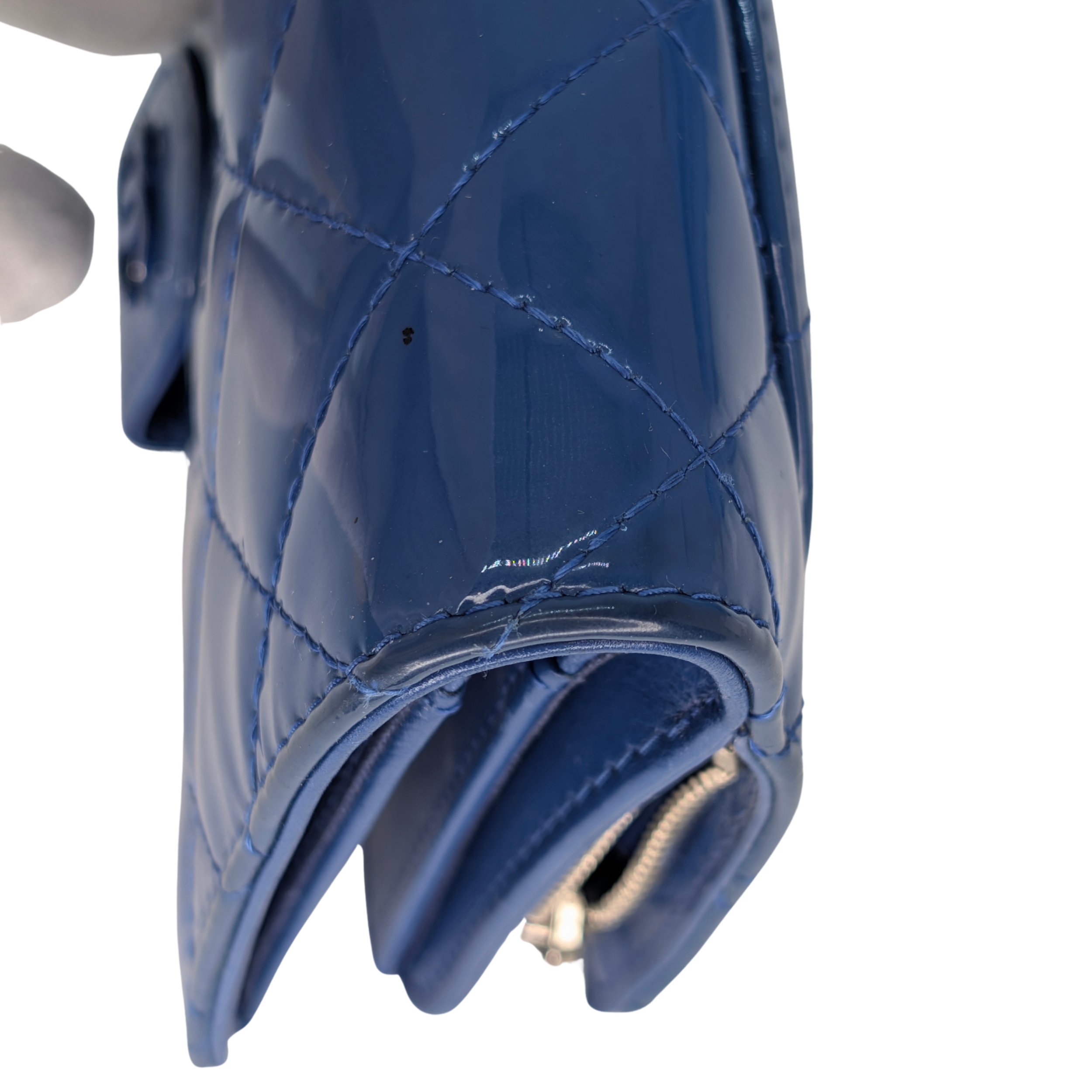 Chanel CC Quilted Patent Leather Flap Long Wallet Blue