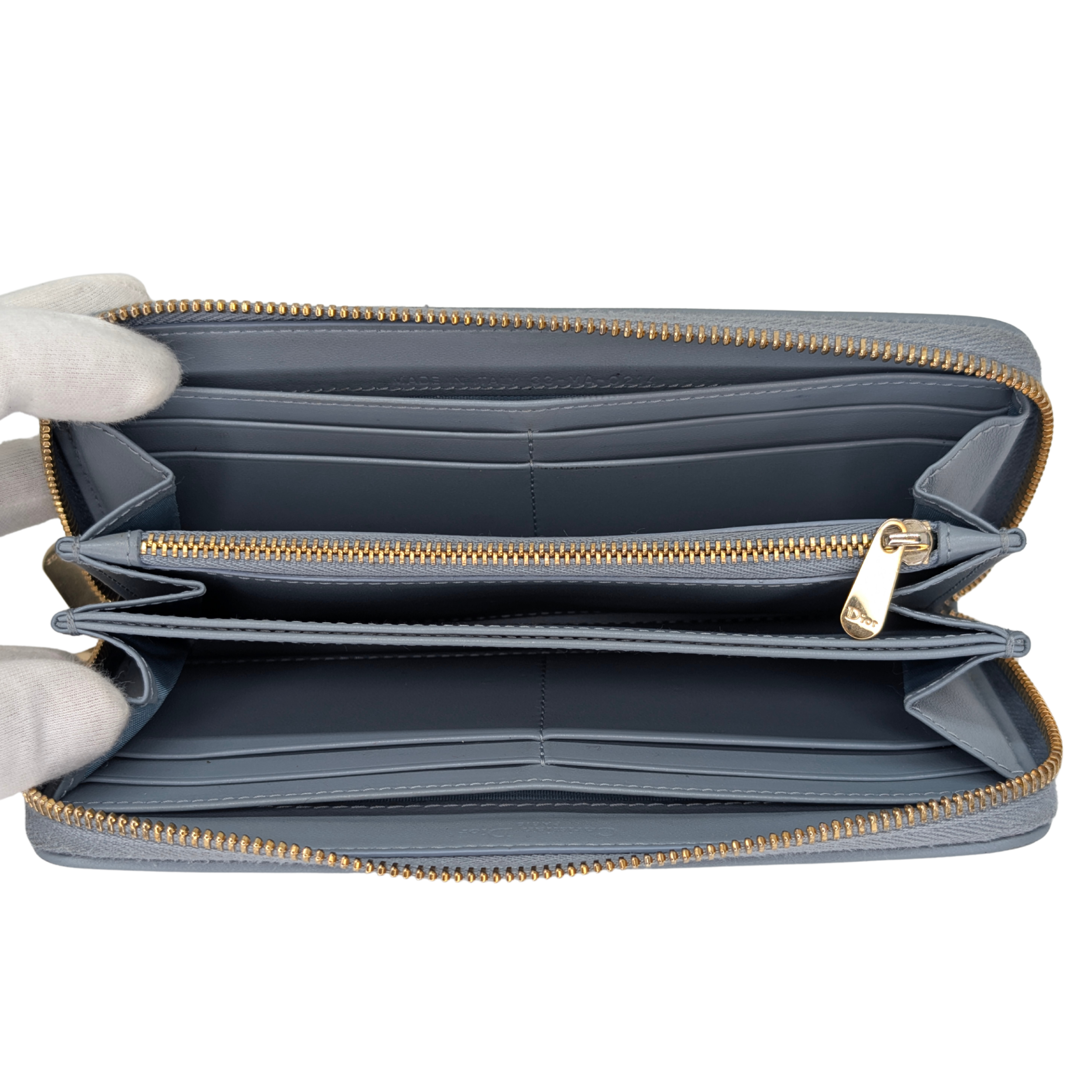Dior Lady Voyageur Wallet In Cloud Blue Lambskin