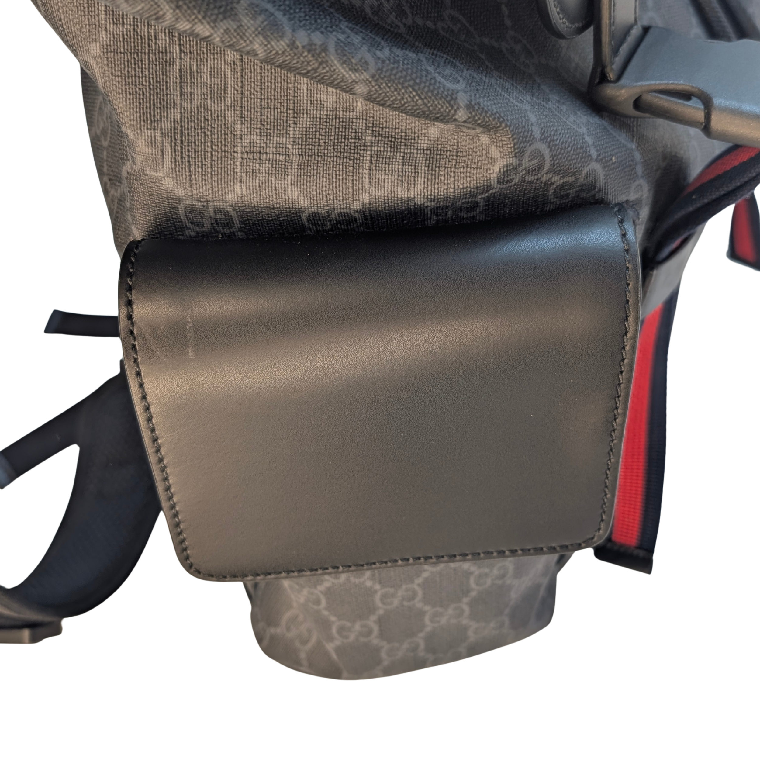 Gucci GG Supreme Monogram Calfskin Web Double Buckle Backpack Black